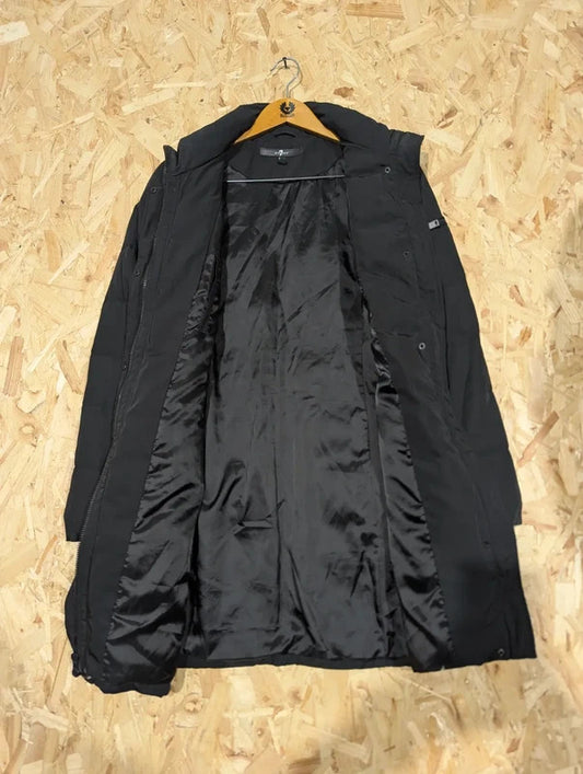 7 For All Mankind Puffer Coat Womens Medium Black Down Filled Quilted Longline