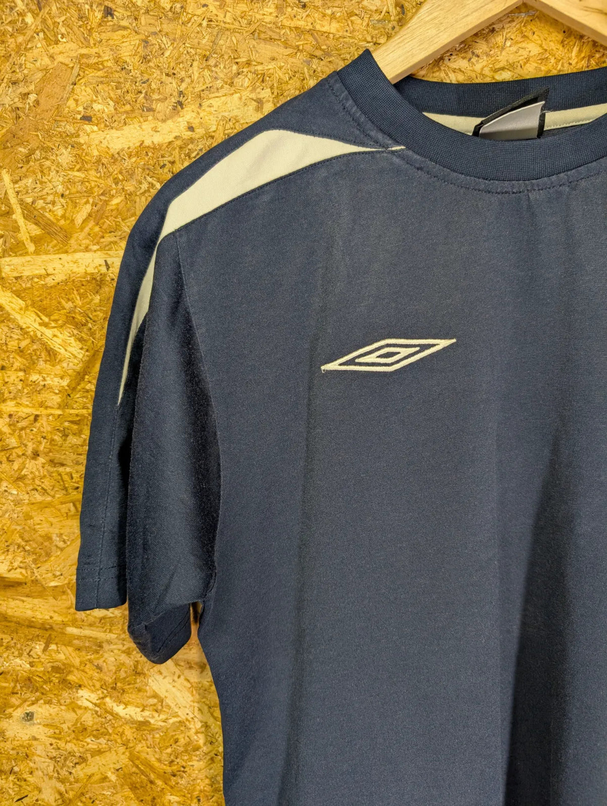 Olympique Lyonnais Umbro Football Shirt Mens Small Navy Blue Cotton Crew Lyon 10
