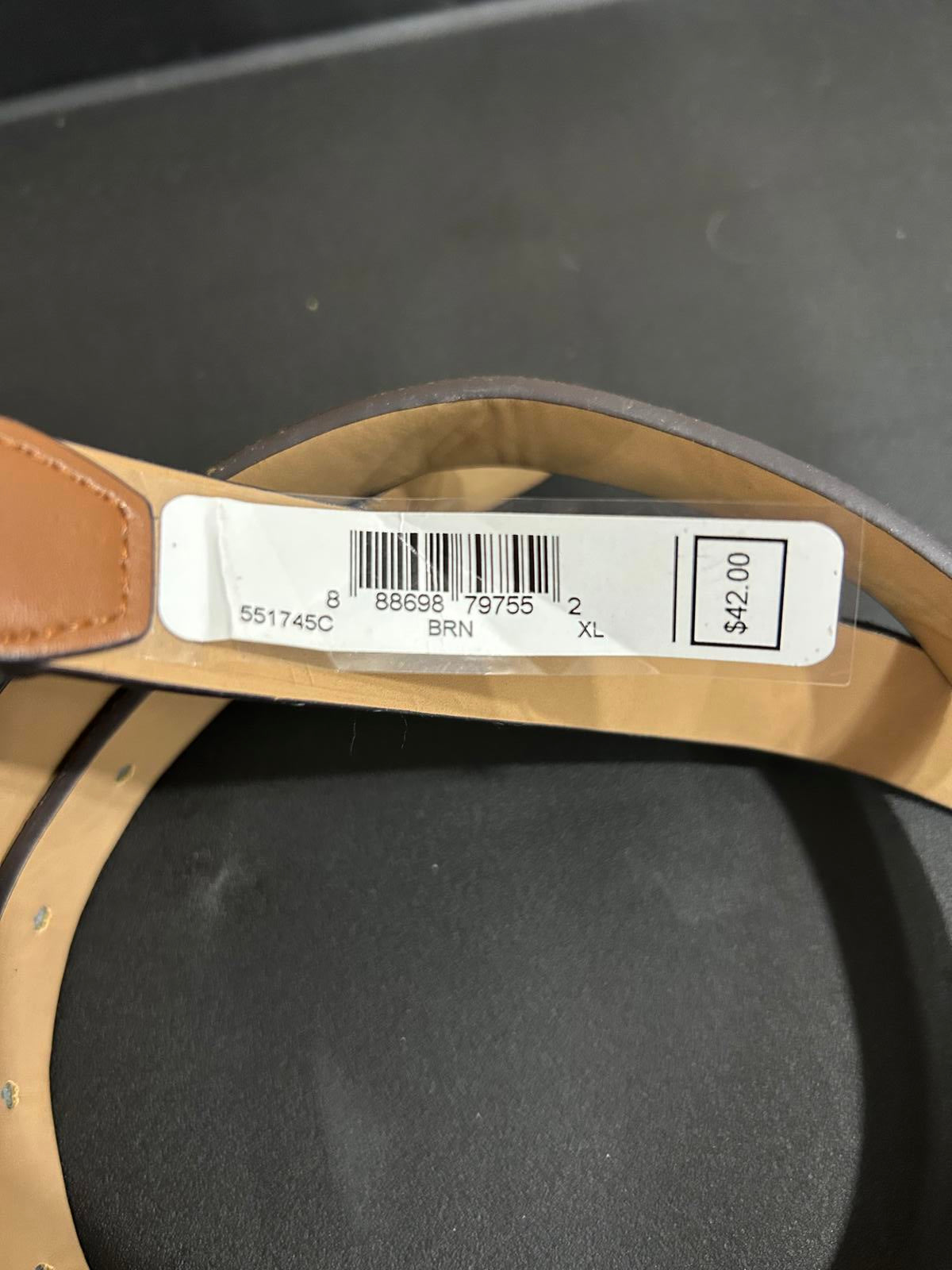 Michael Kors Belt XL Womens Mk Logo Signature Square Gold Buckle Brown Vegan