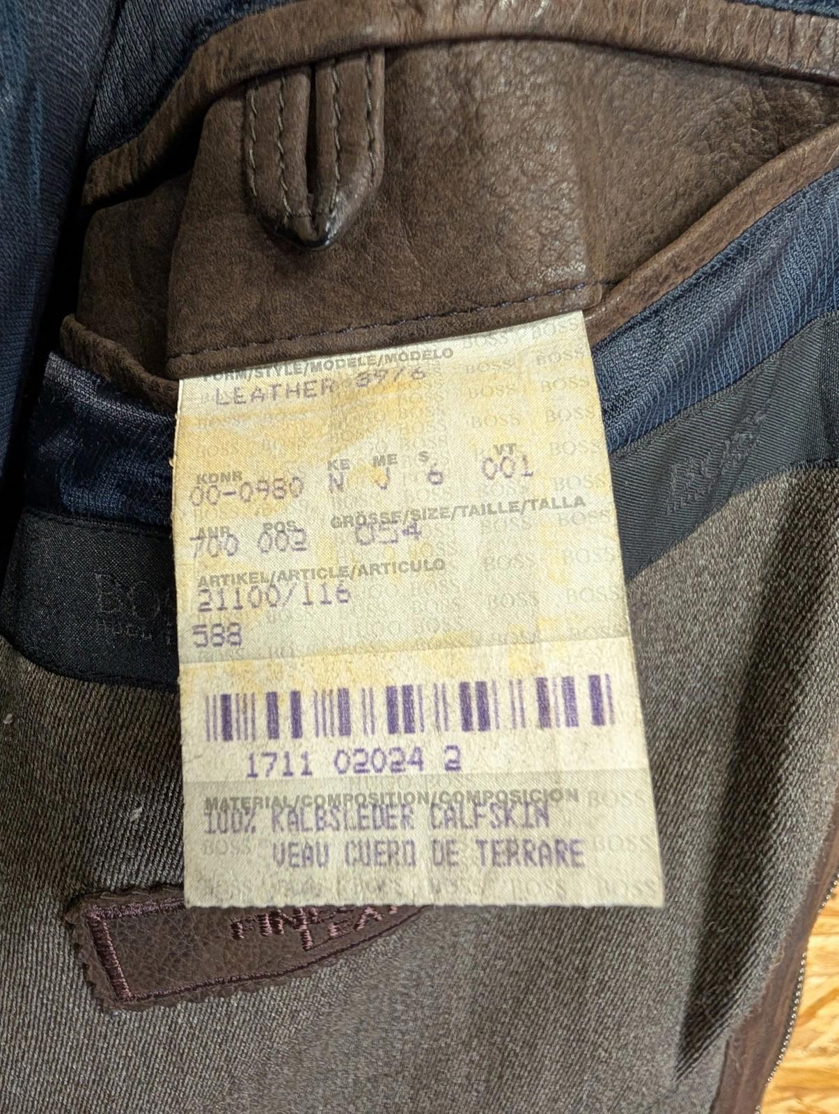 Hugo Boss Leather Coat XL 44 Men Brown Vintage 90s Padded Lined Heavy Duty