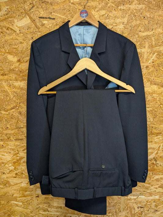 Sherrys London Suit 2 Piece 2XL 46 "38 Men Wool Blend Navy Blue Mod Classic