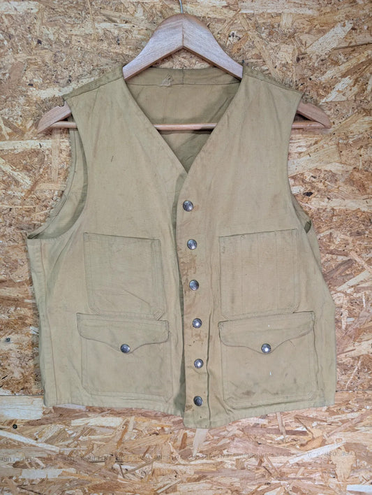 Vintage Filson Dry Cloth Vest 38 Small Gilet Beige Made USA Canvas 50s Heritage