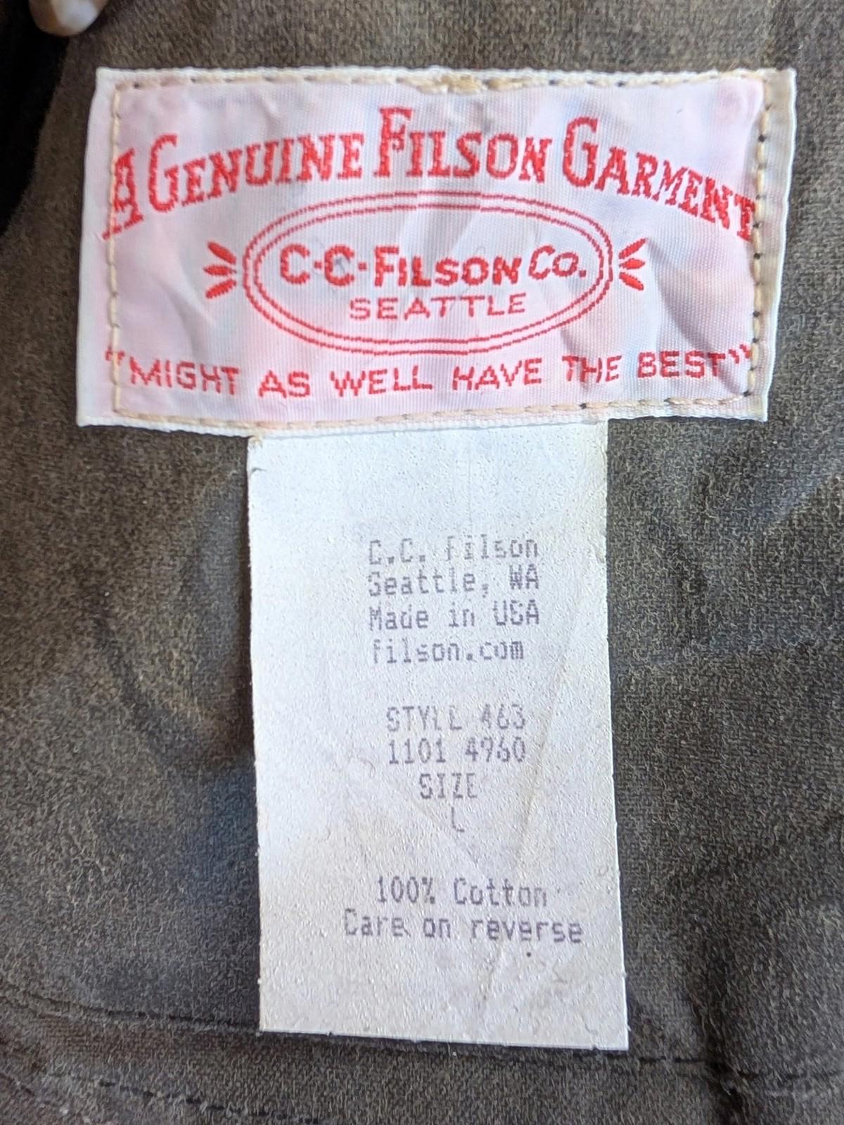 Filson 463 Hunting Jacket Large Men USA Made Outdoor Orange Tan Tin Cloth Wax