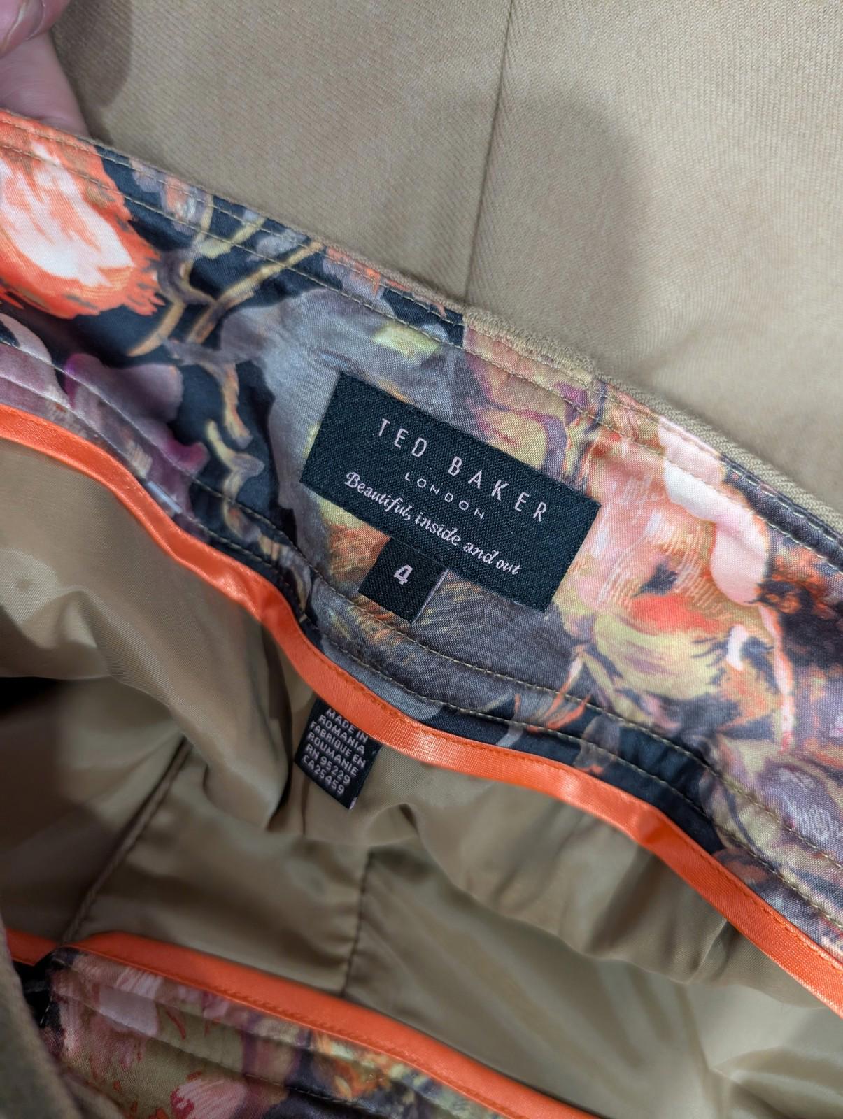 Ted Baker Trousers Women UK 4 W30 L30 Size Wool Blend Wide Leg Beige Tan Roma