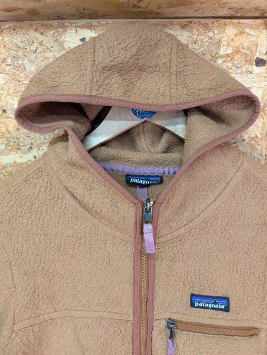 Patagonia Retro Pile Fleece Hoodie Jacket Women Medium Brown Fully Zip Synchilla
