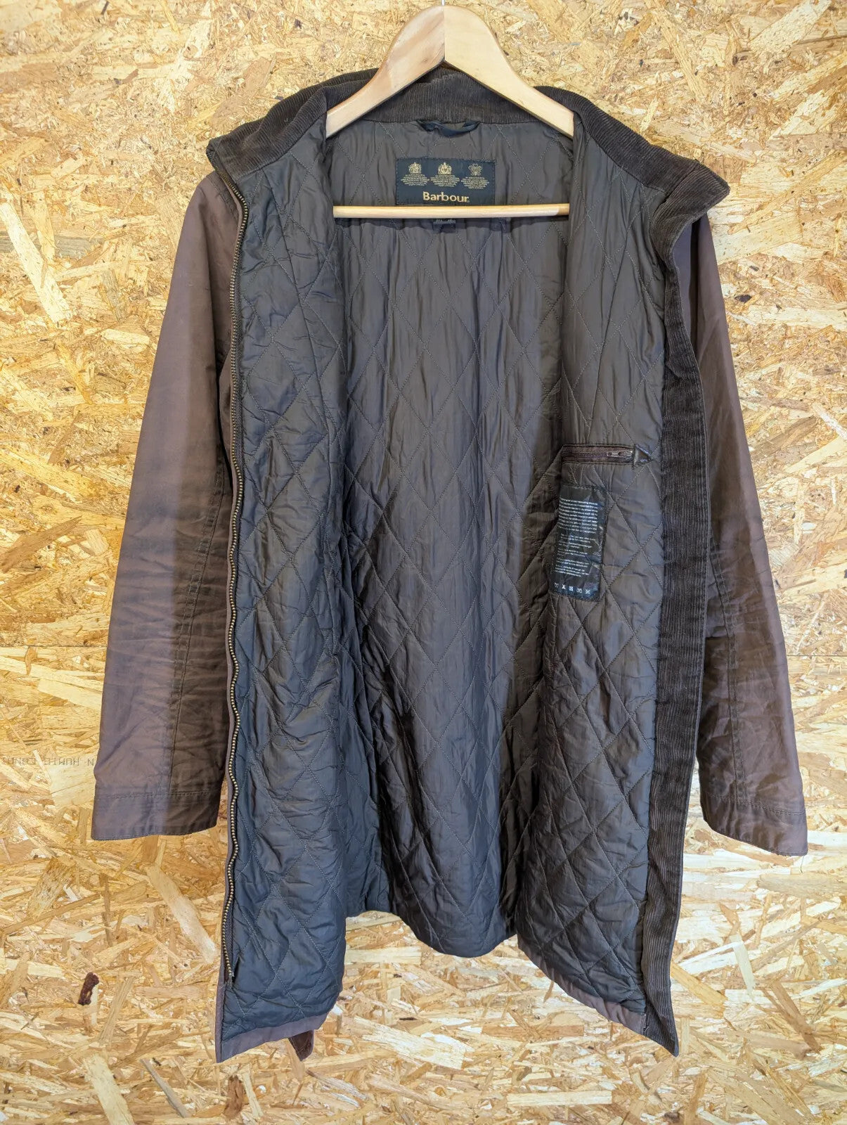 Barbour Cameron Coat Womens UK10 Brown Waxed Cotton Quilted Belted Full Zip
