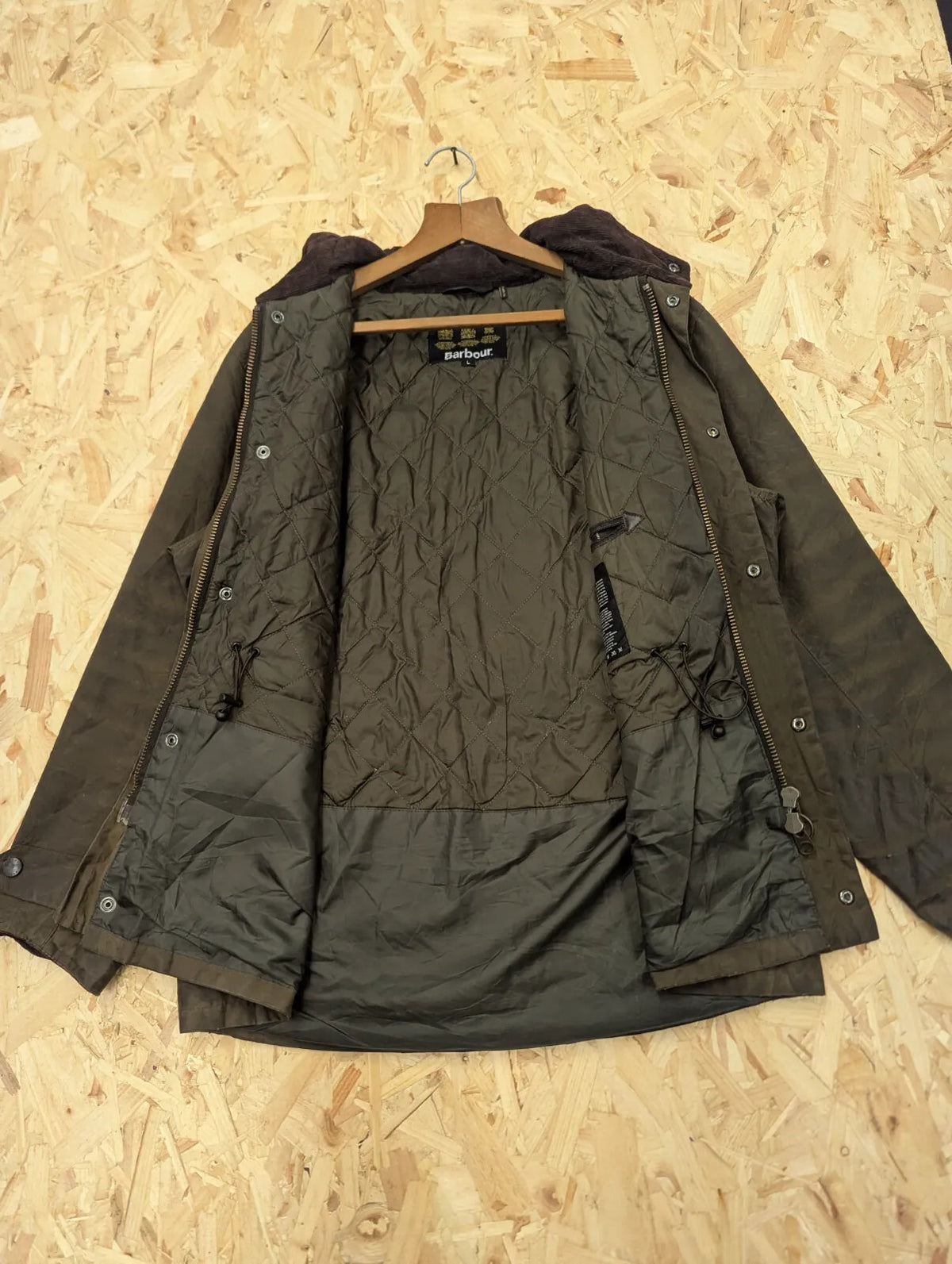 Barbour Sapper Field Wax Jacket Mens Large Olive Green Padded Utility Military