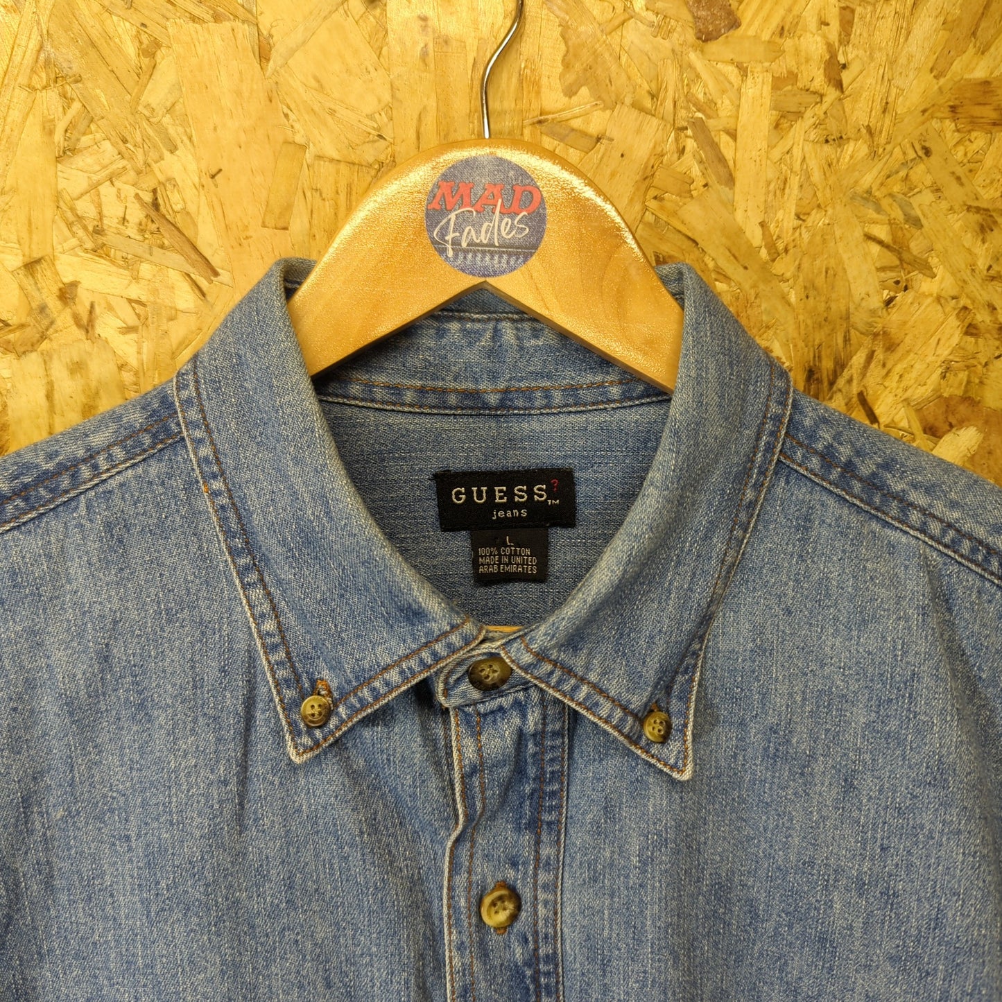 Guess Vintage 90s Denim Shirt Stonewashed Blue Wash Jean Pocket Mens Size Large