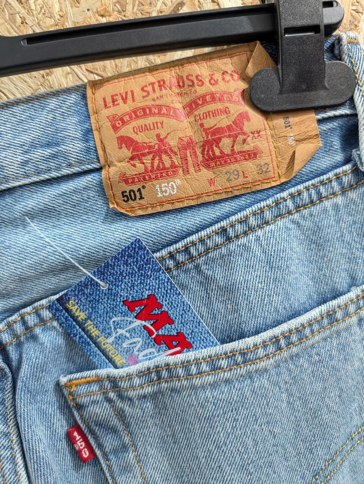 Levis 501 Jeans Womens W29 L32 150th Anniversary Patchwork Peace Blue Denim