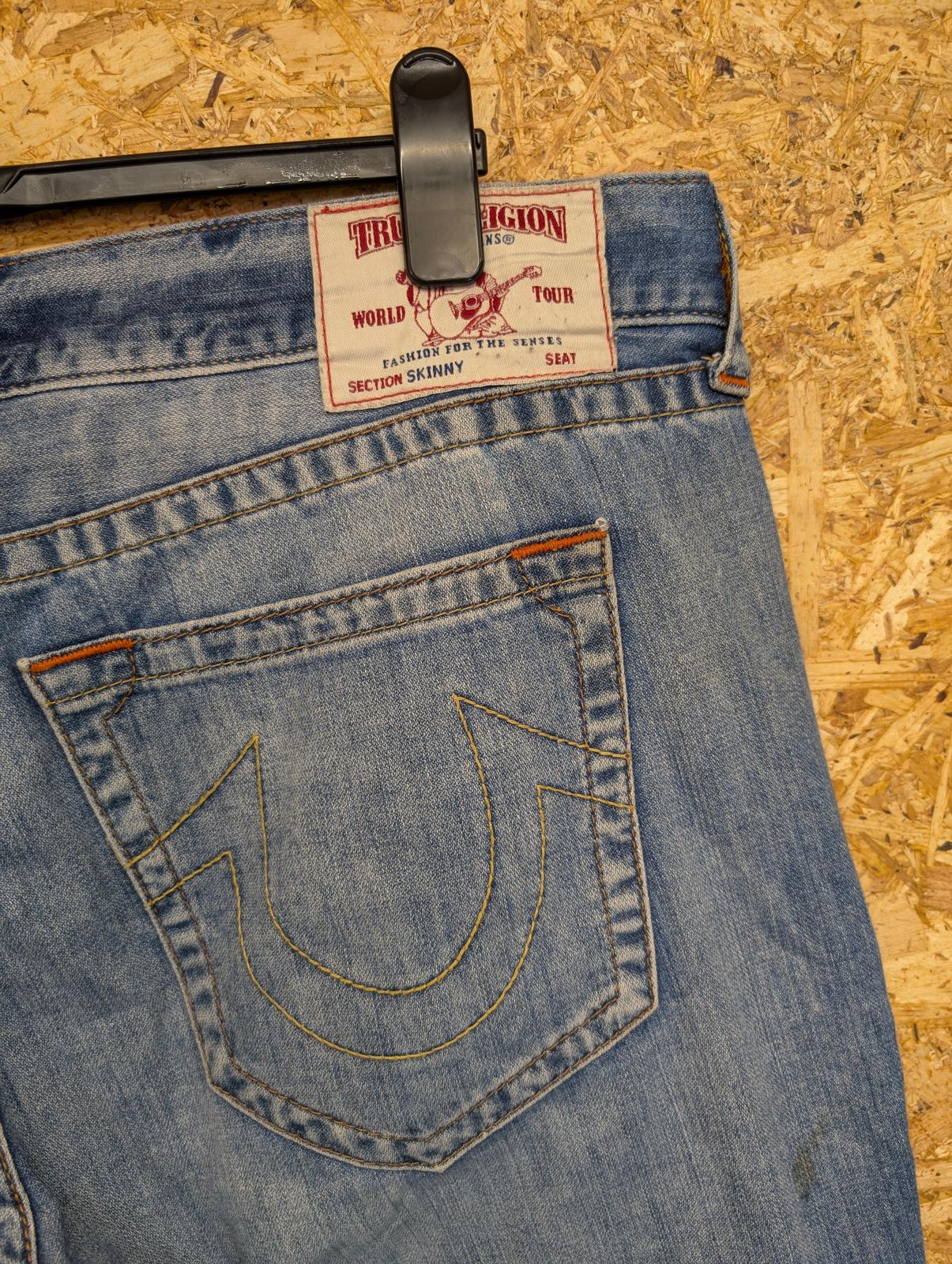 True Religion Jeans W42 L34 USA Made Stonewash Blue Distress Vintage 90s Slim