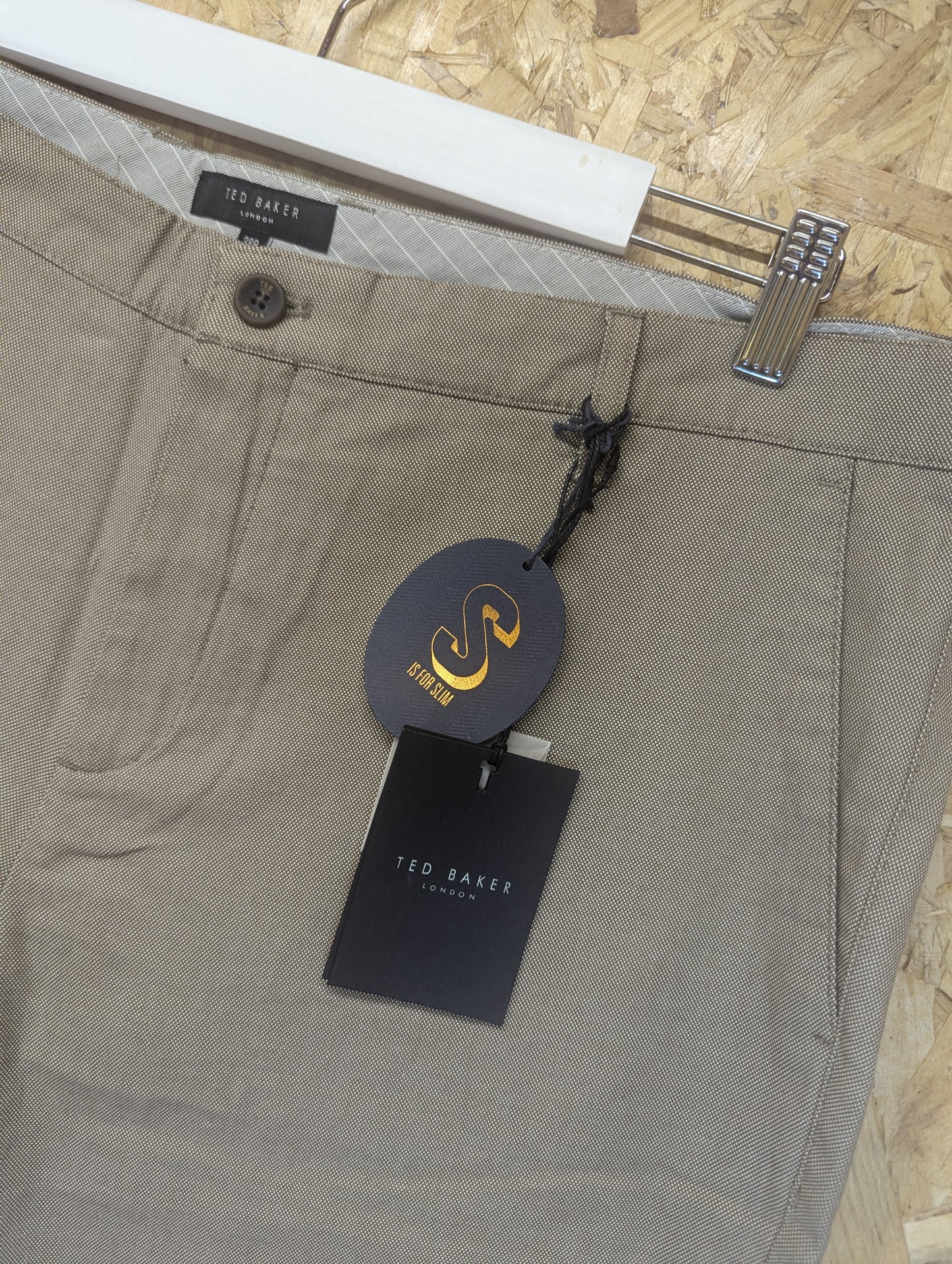 Ted Baker Trousers Beige Stretch Zip Fly Straight Leg Slim Fit Mod W38 L 32 New