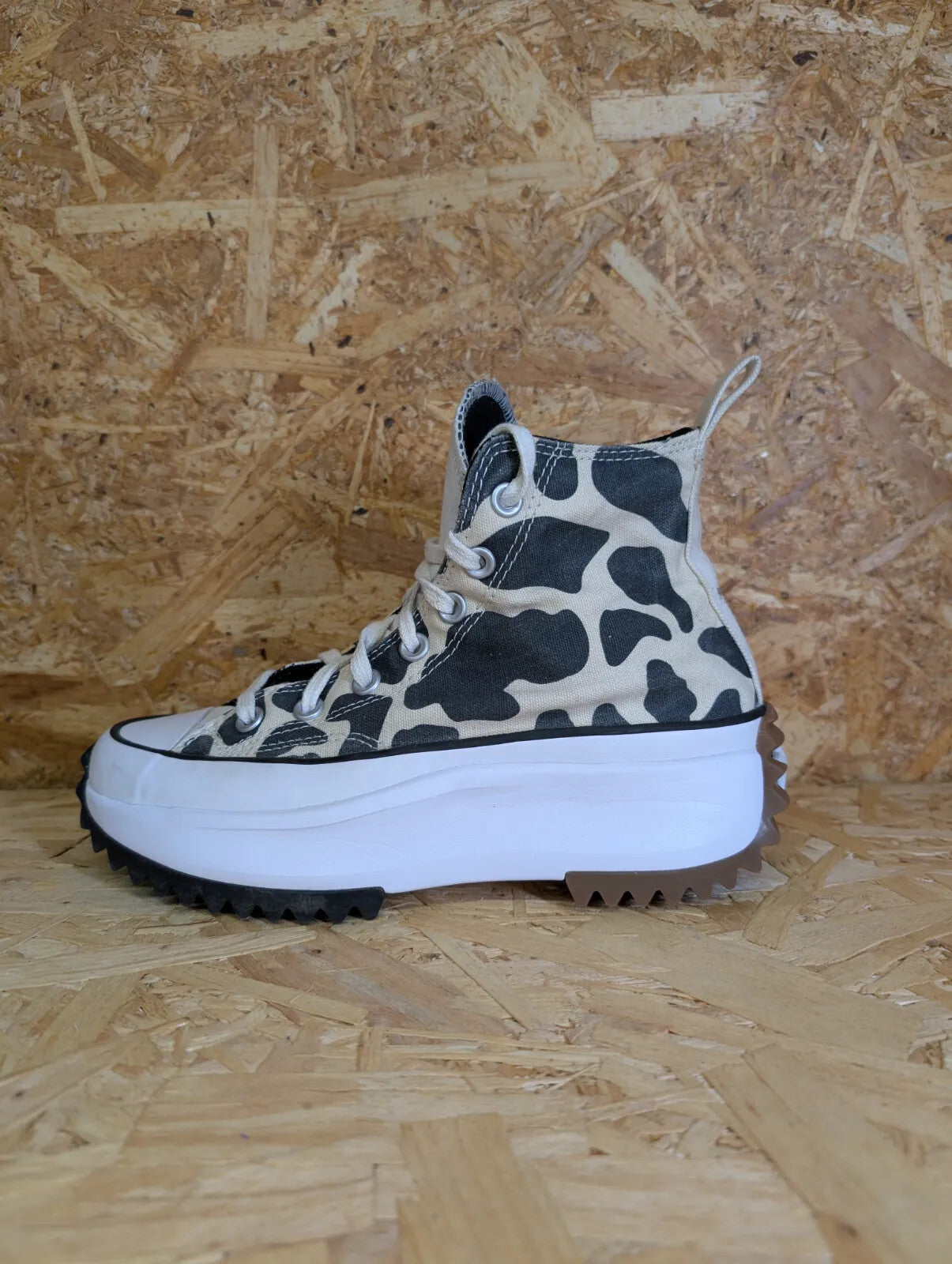 Converse Run Star Hike Trainers UK5 White Brown Leopard Canvas Chuck Taylor