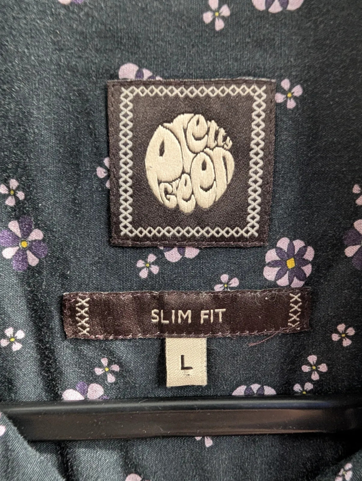 Pretty Green Shirt Men Large Black Floral Print Slim Fit Long Sleeve Button Down