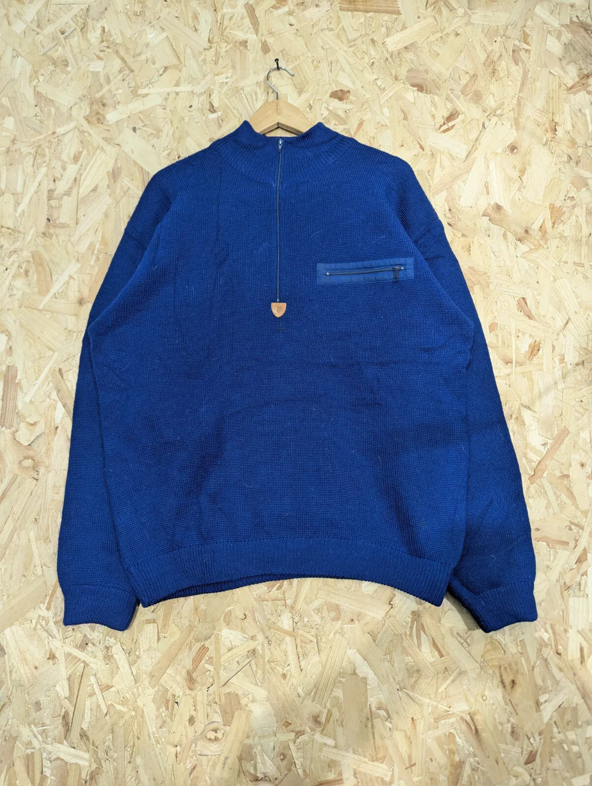 Patagonia Alpinist Heavy Wool Sweater Mens Large Blue Mock Neck Pocket Vintage