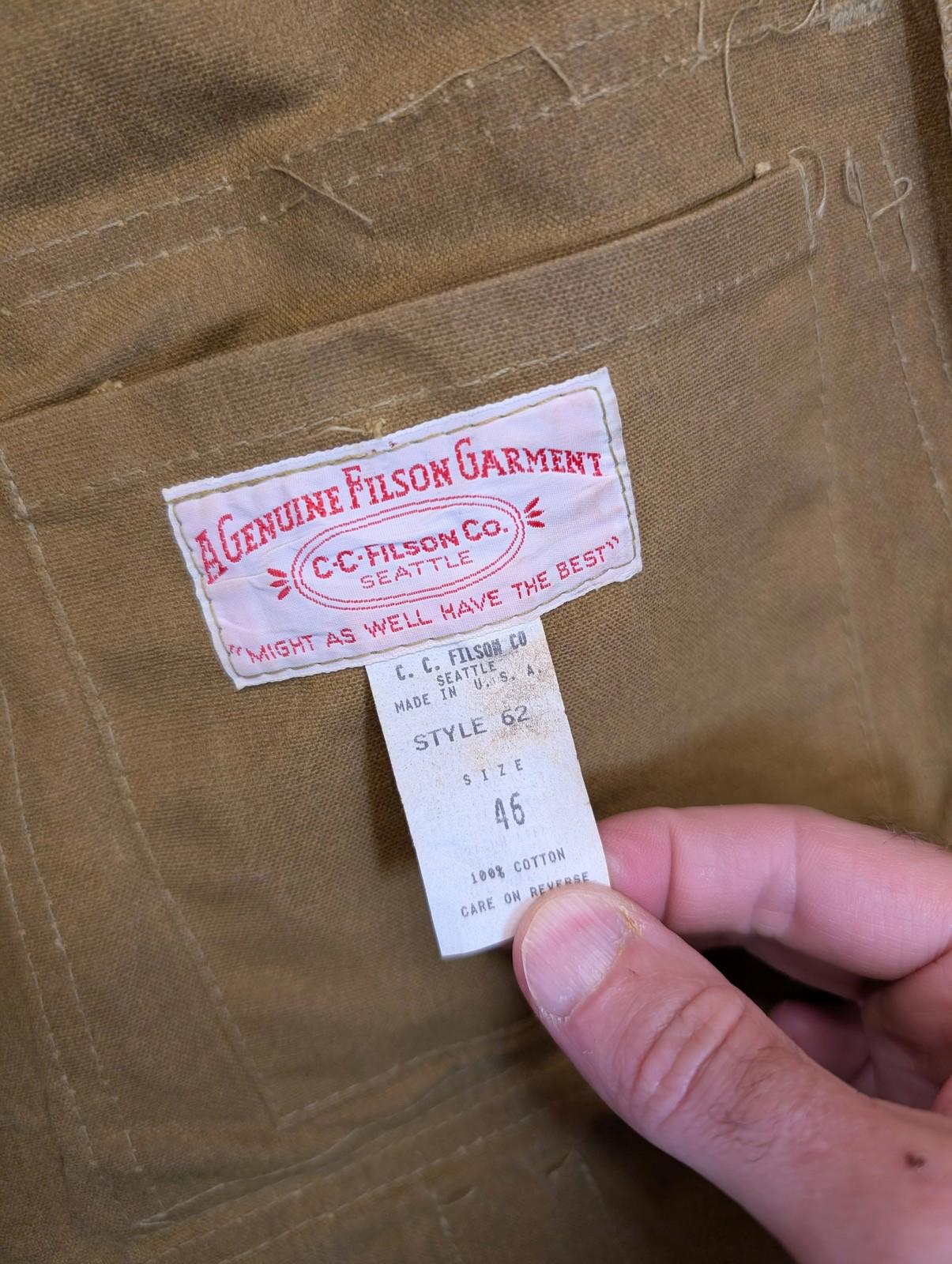 Filson Style 62 Tin Cloth Jacket Men's Size 46 2XL Cotton Outdoor Hunting Brown
