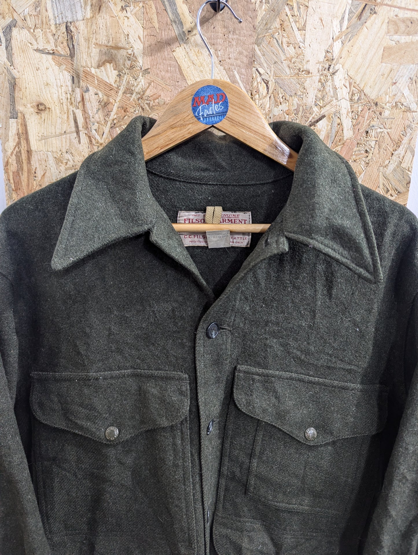 Filson Mackinaw Wool Cruiser Jacket Green Made In USA Lot 110 Size Large 42