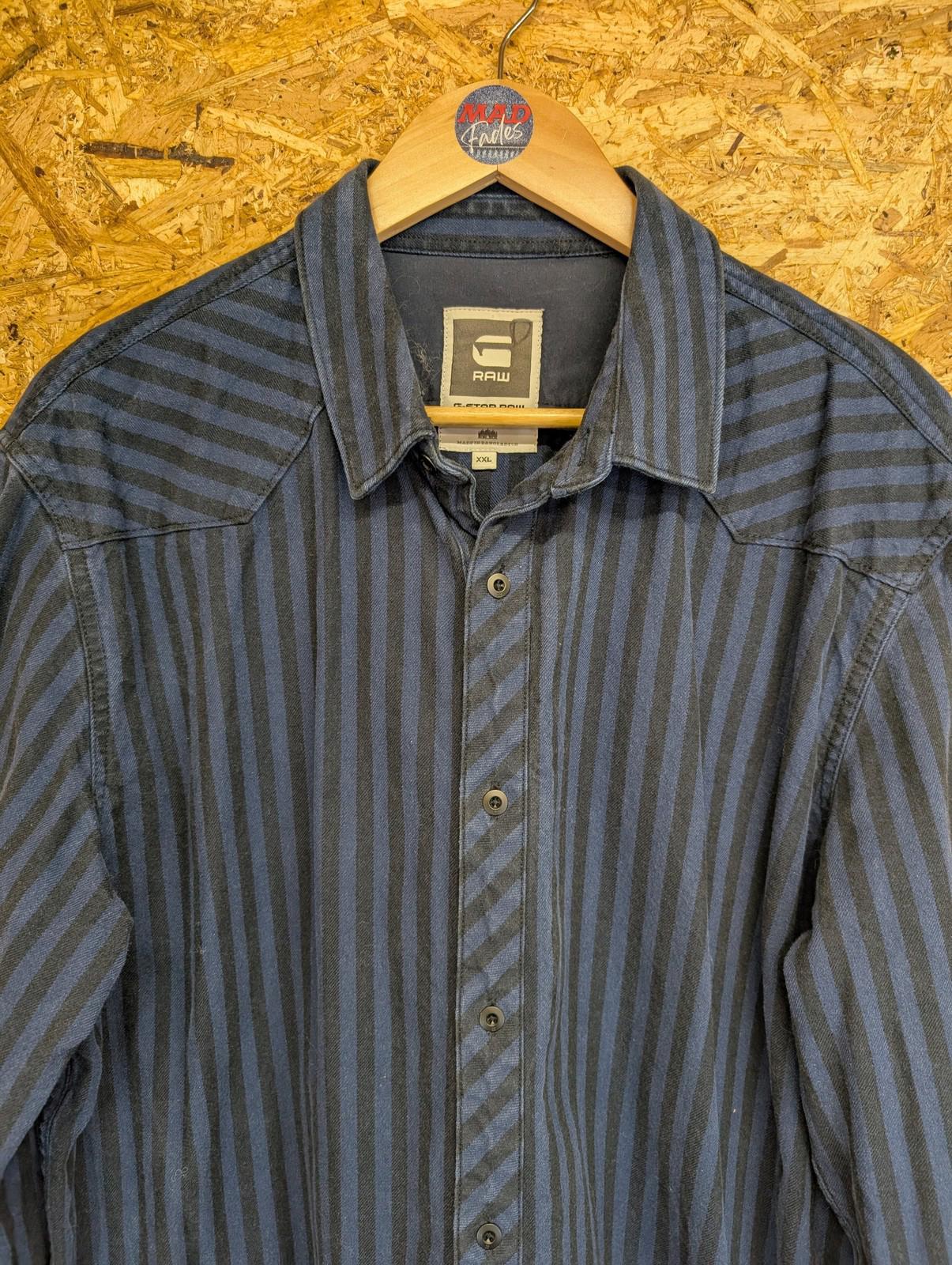 G-Star Raw Over-Shirt XXL Men Button-Up Stripe Navy Blue Heavy Duty Denim