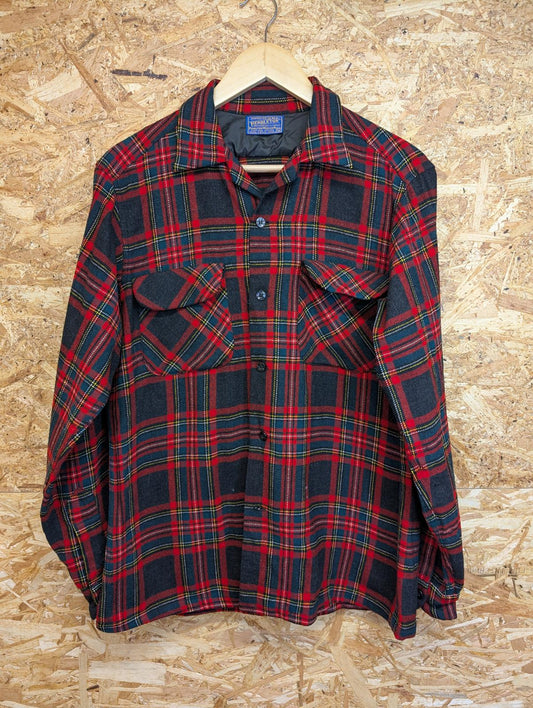 Pendleton Lodge Shirt Medium Red Green Black Tartan Check Plaid Wool Vintage