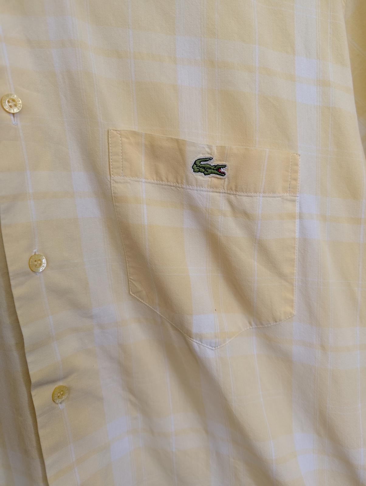 Lacoste Shirt Large 43 Vintage 90s Short Sleeve Yellow White Check Cotton