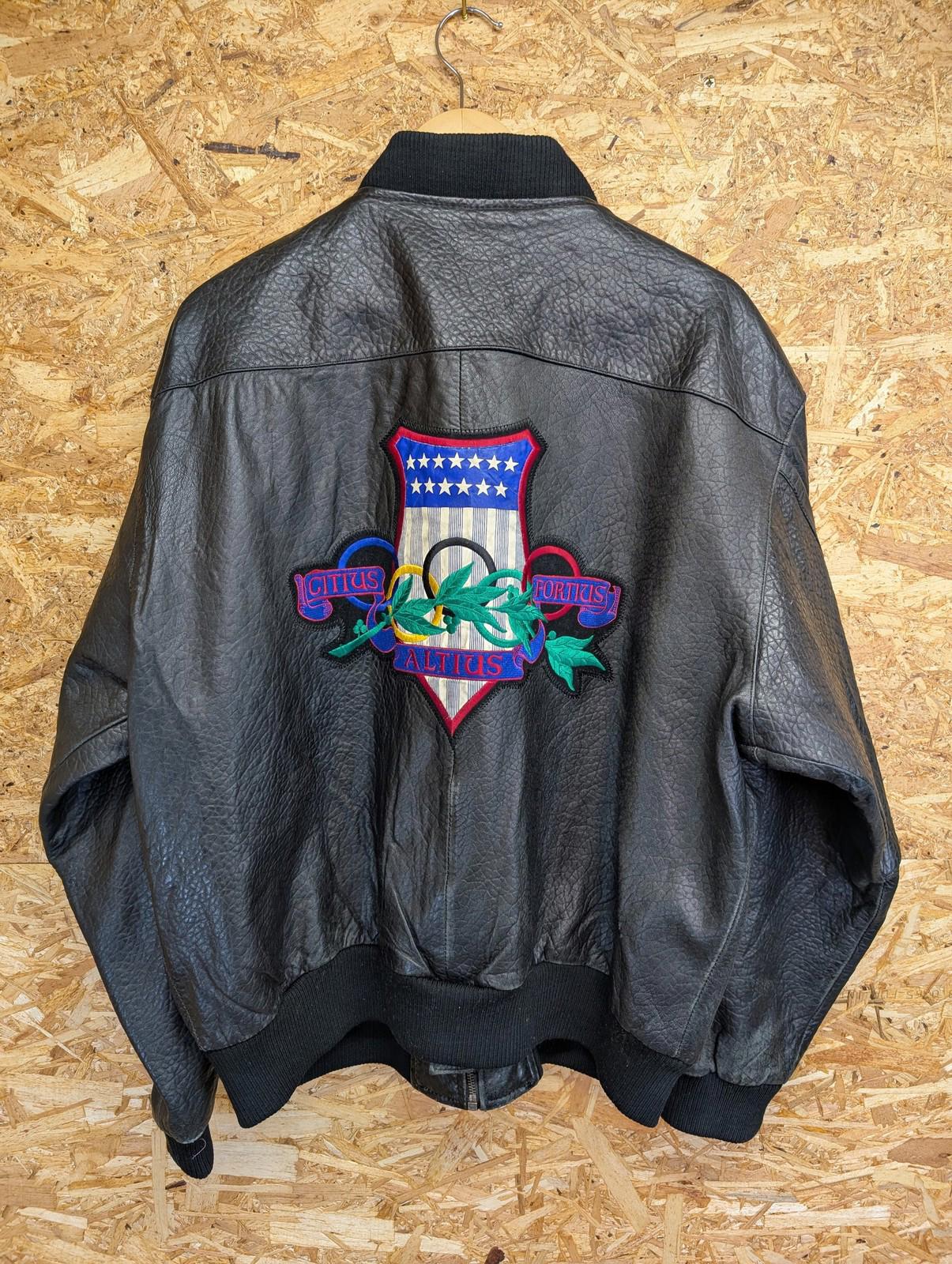 Adidas Olympic Bomber Leather Jacket Large Men Vintage 1980s Vintage 80s Black