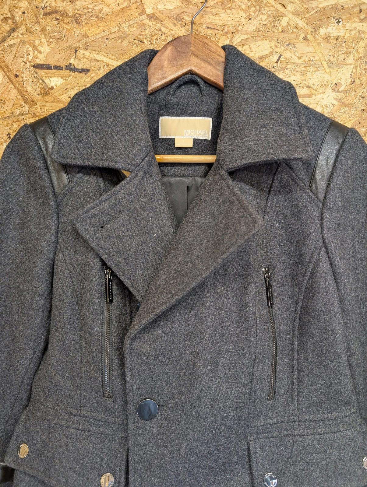 Michael Kors Peacoat Jacket Small Women Faux Leather Trim Charcoal Wool Blend