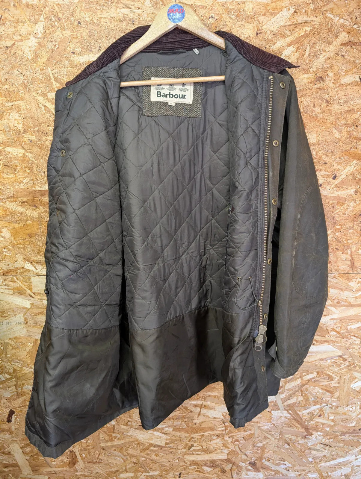 Barbour Romeldale Wax Jacket Mens XL Olive Green Tweed Padded MWX1214OL91
