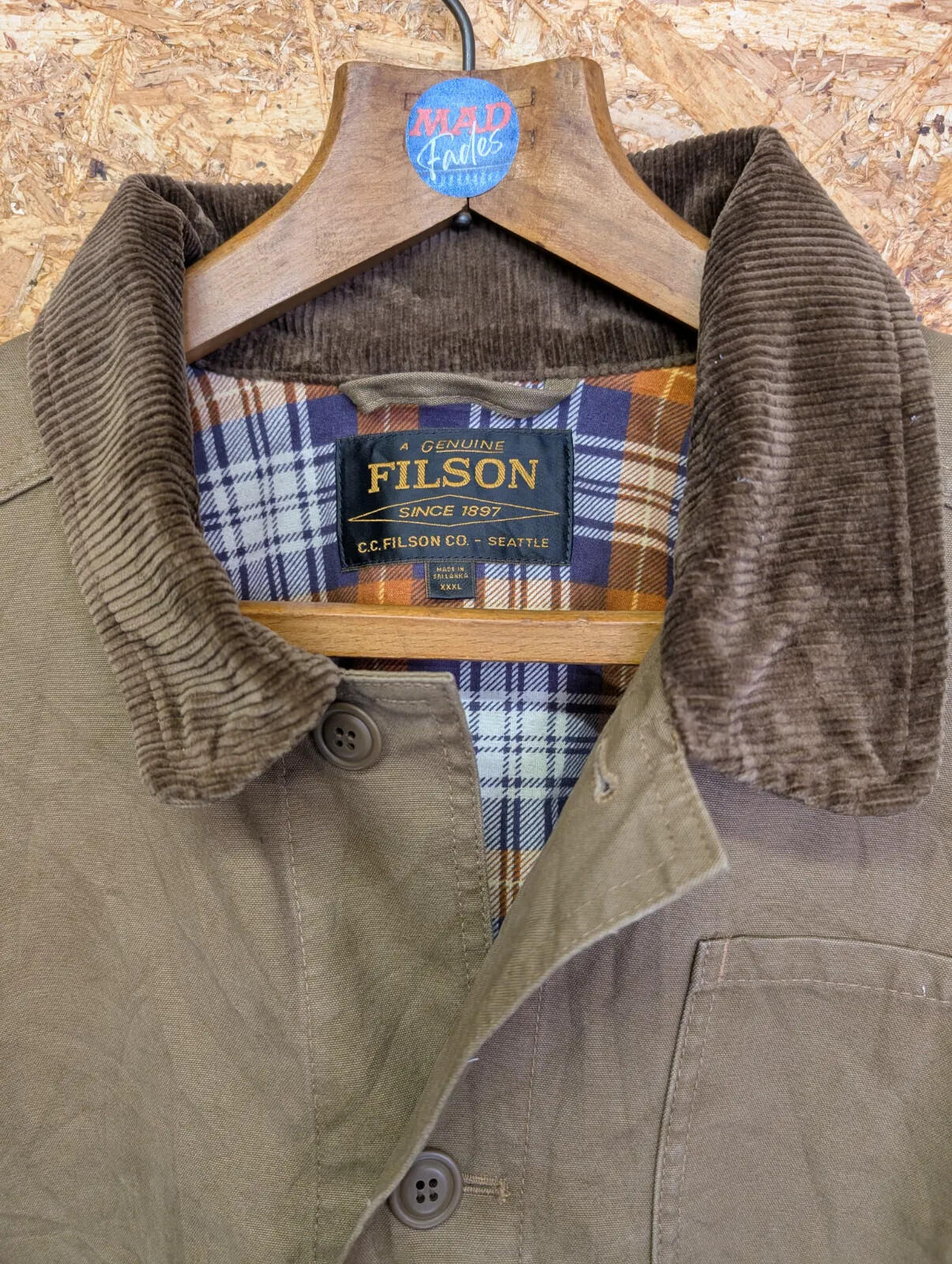 Filson Canvas Outfitter Jacket Men XXXL Kangaroo Brown Button Cord Detroit USA