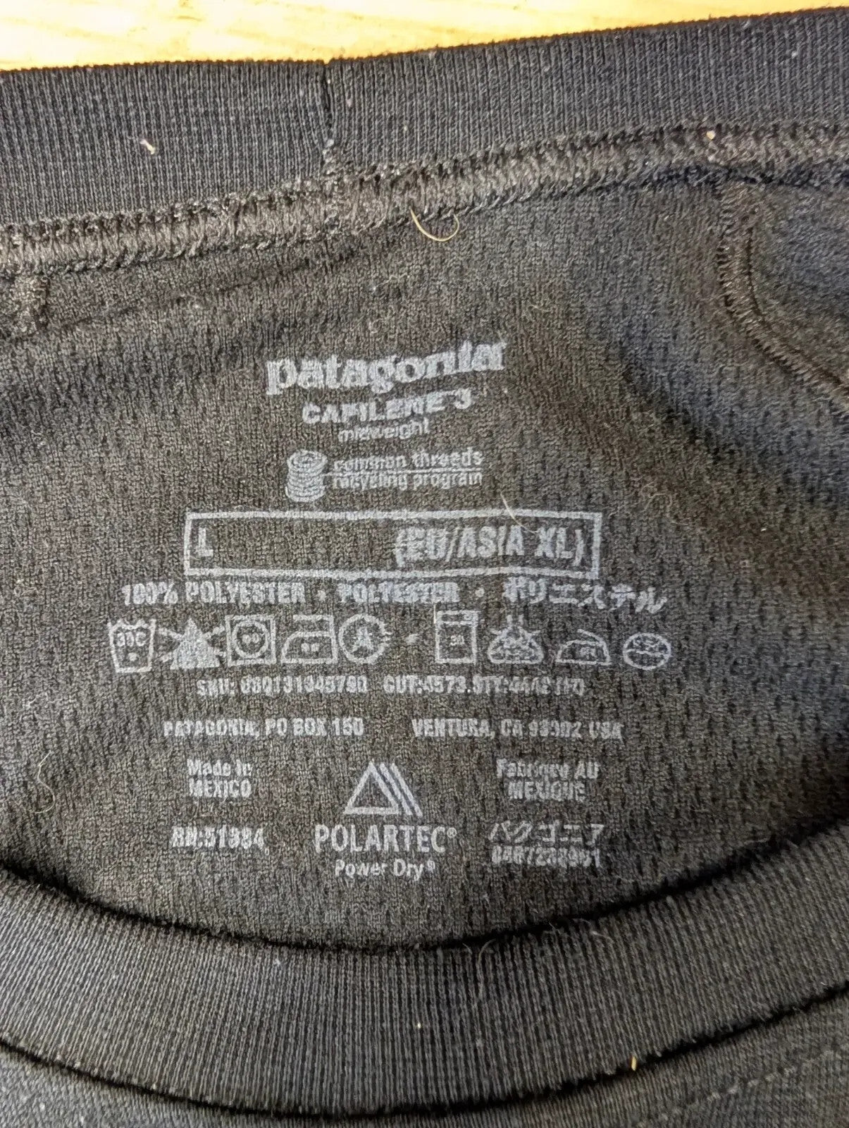 Patagonia Capilene 3 Base Layer Mens Large Black Polartec Power Dry L/S