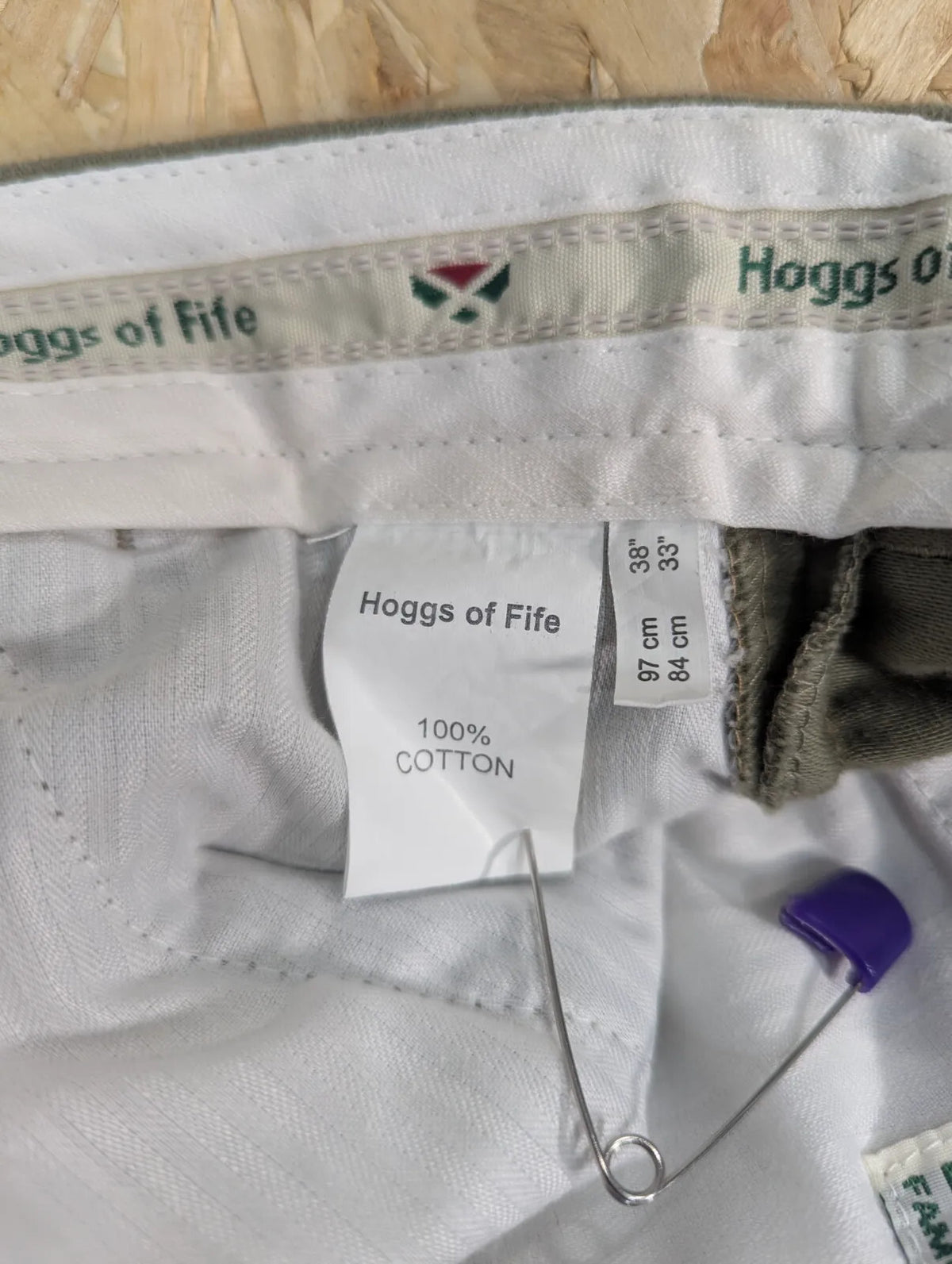 Hoggs Of Fife Chinos Mens W38 L33 Khaki Green Moleskin Straight Leg Trousers