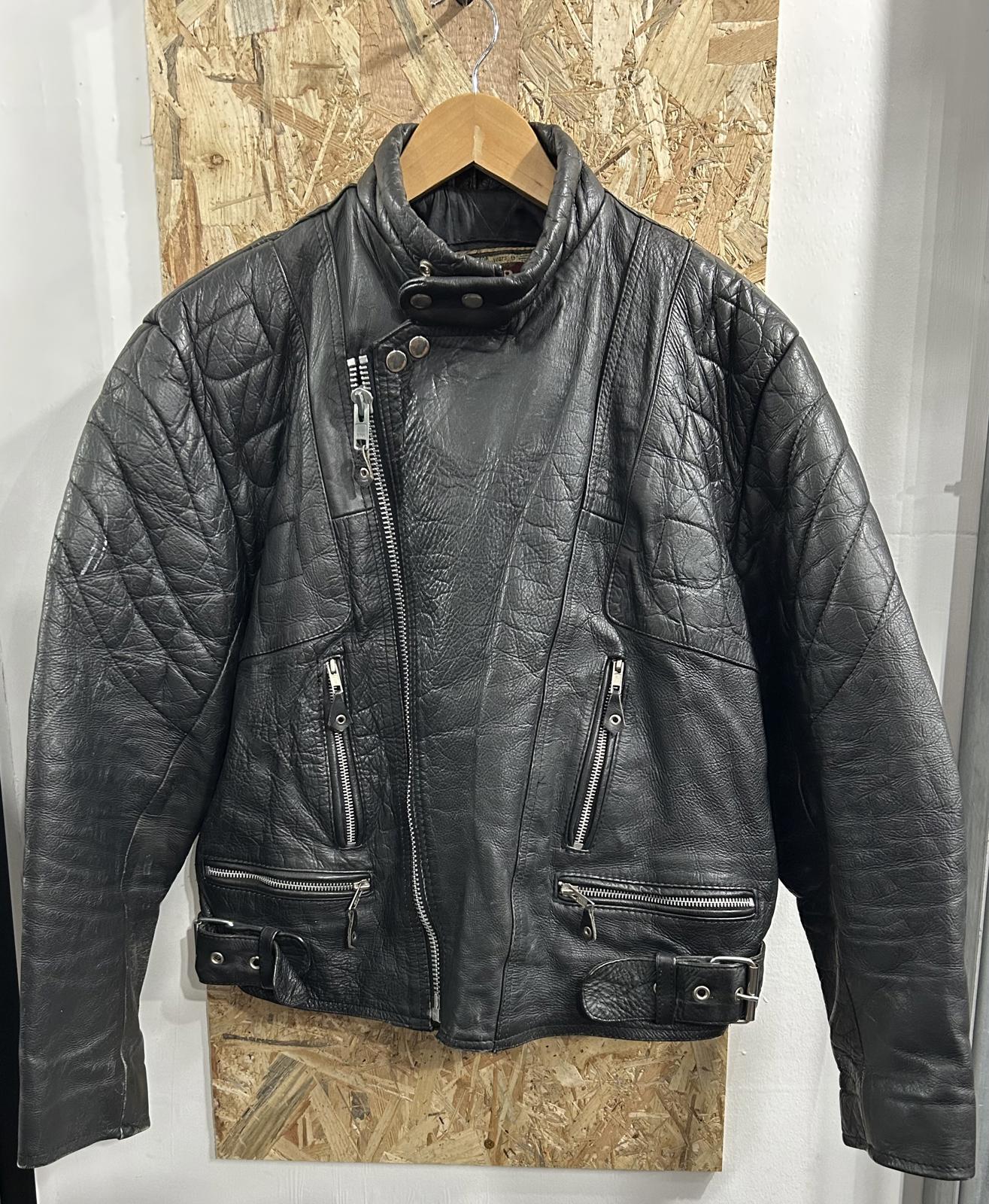 Akaso Leather Jacket Medium 40 Black Vintage 80s Café Racer Biker Distressed