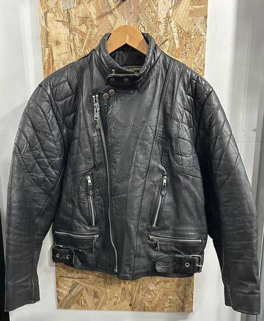 Akaso Leather Jacket Medium 40 Black Vintage 80s Café Racer Biker Distressed