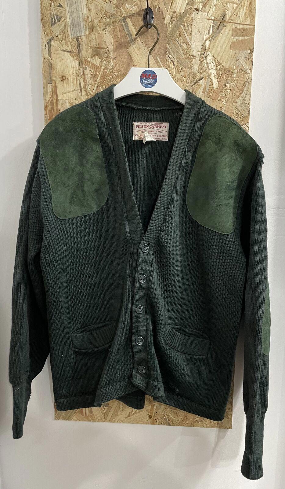 Filson Mens Size Medium Vintage Green Wool Leather Cardigan Style 713 USA Made
