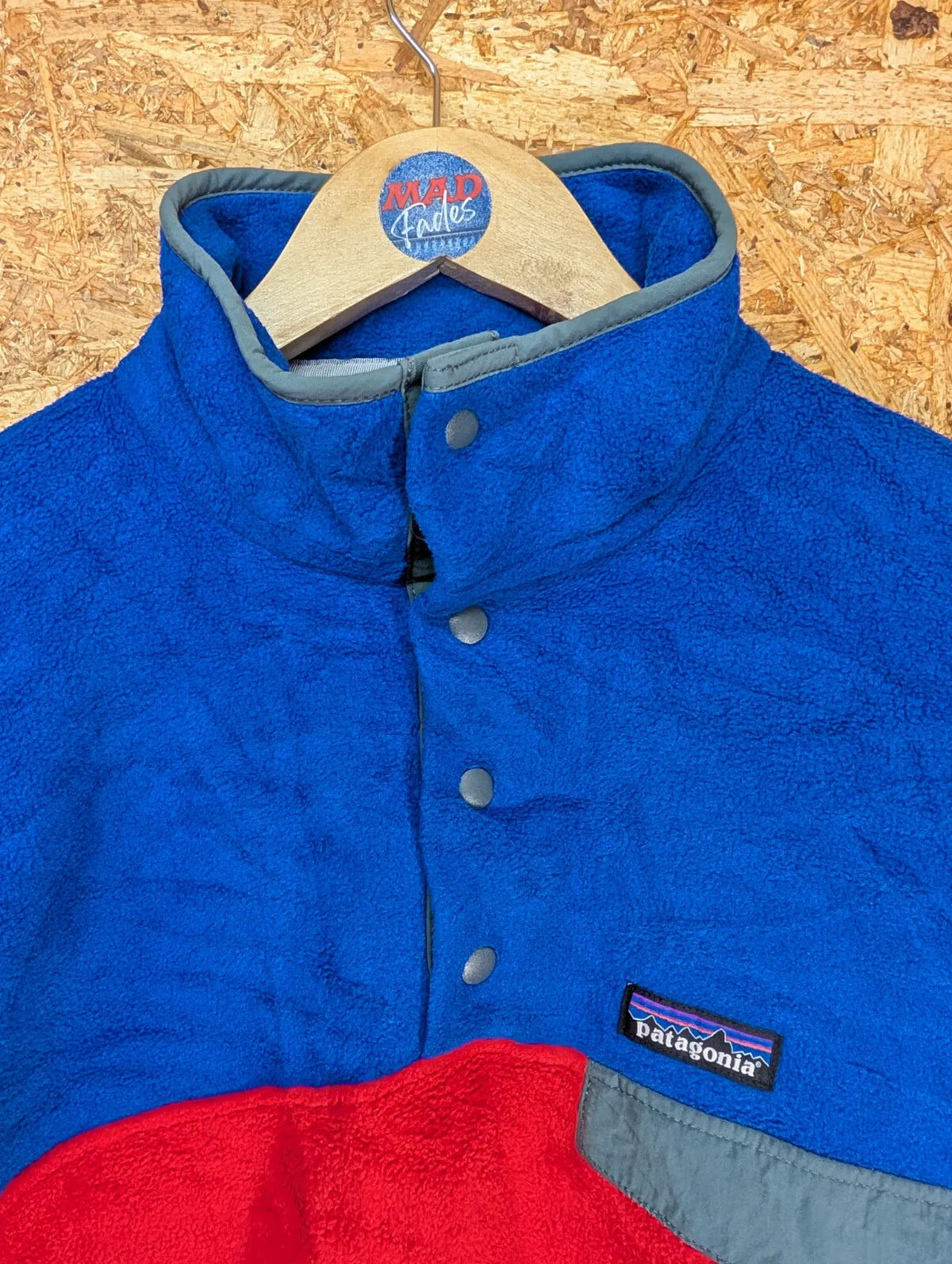 Patagonia Synchilla Fleece Mens Large Blue Red Snap-T Pullover Hiking Walking