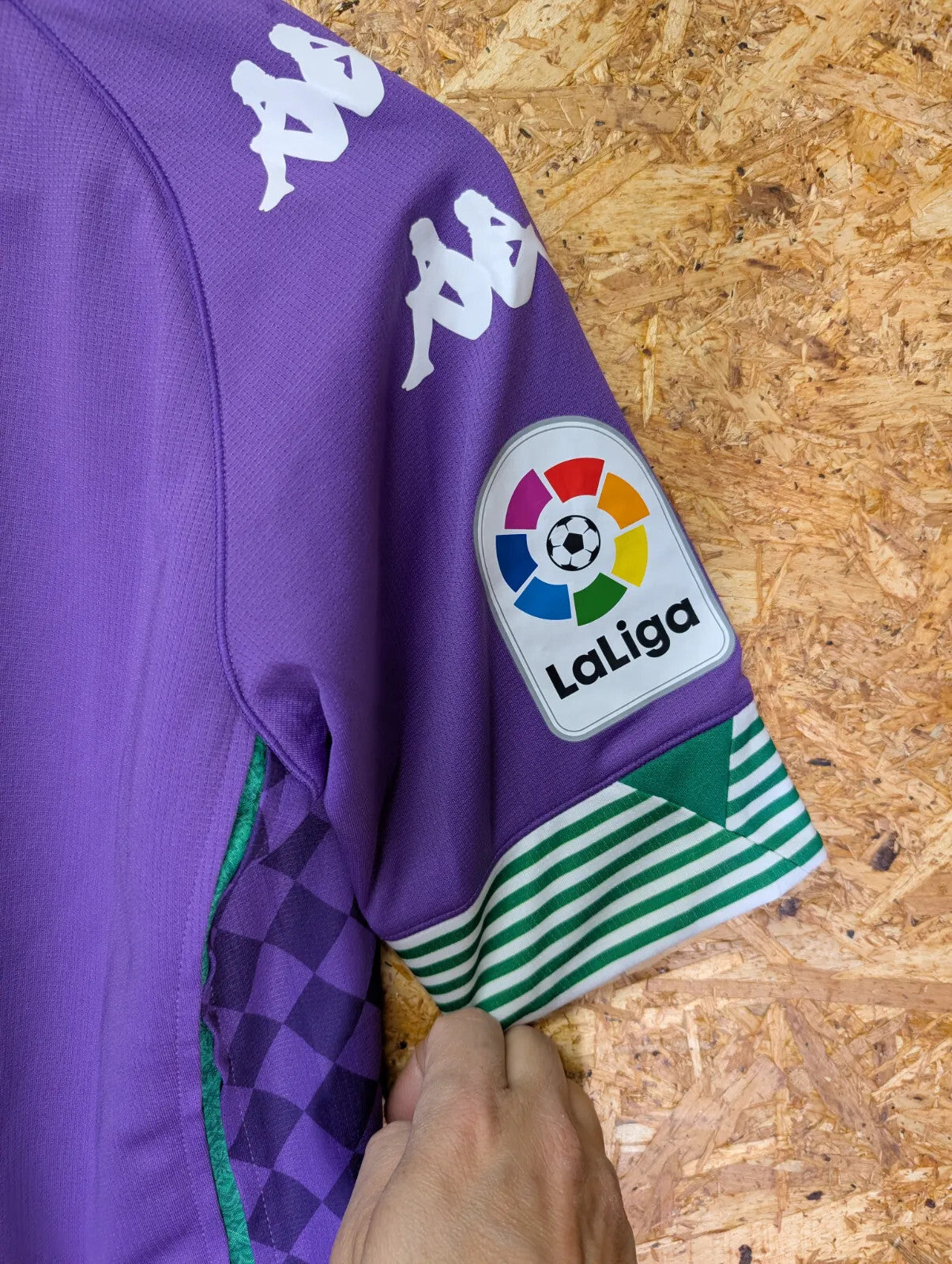 Real Betis 2020/21 Away Football Shirt Small Purple Check LaLiga S/S Kappa Spain