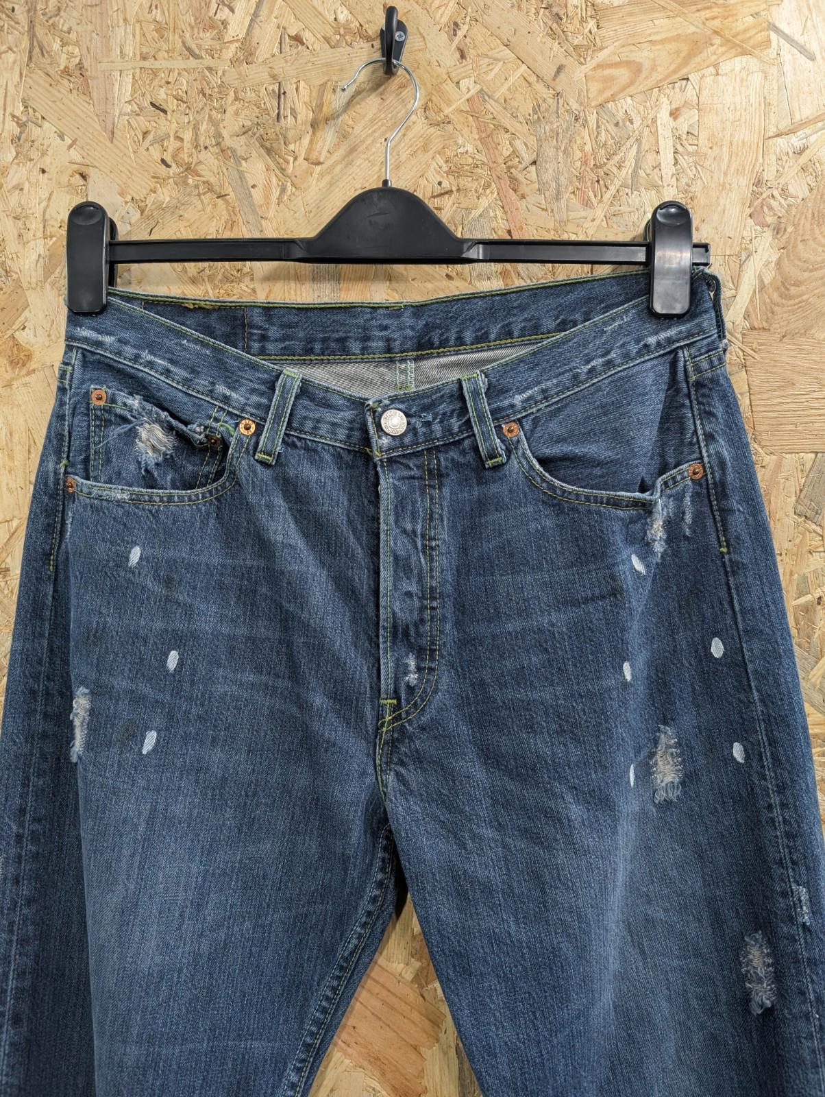 Levis 501 Jeans W32 L32 Men Distressed Paint Mid Blue Denim Straight Leg