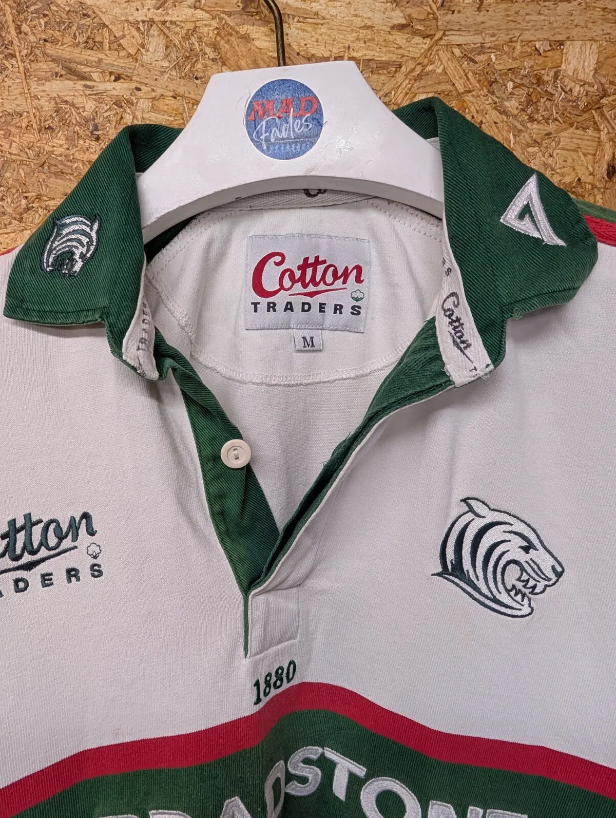 Vintage Leicester Tigers Away Rugby Shirt Mens Medium White Cotton Traders 90s