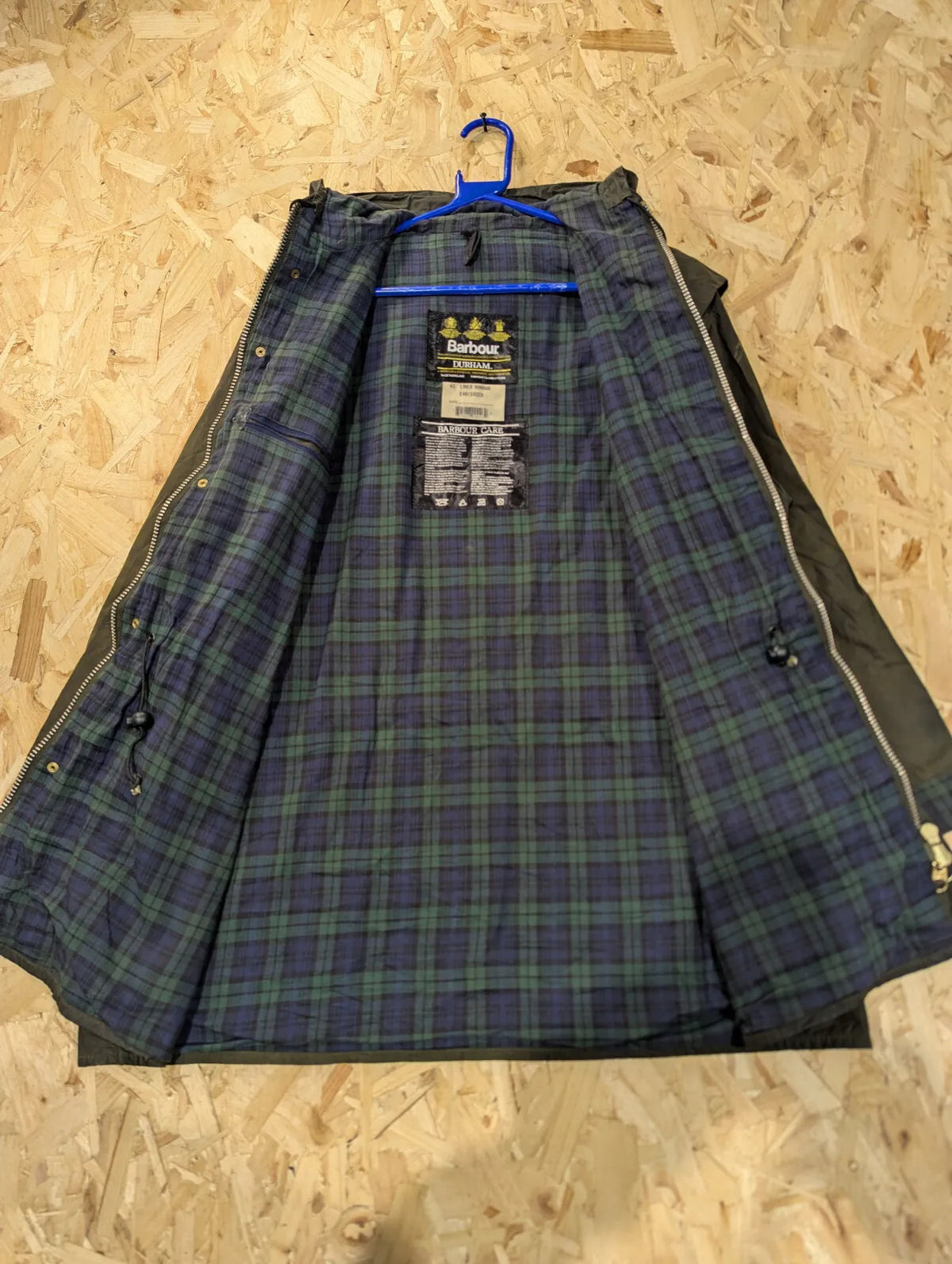 Vintage Barbour Durham Wax Jacket Mens C40 Medium A5 Black Navy Blue Tartan 90s