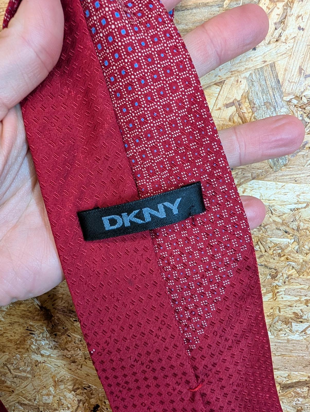 DKNY Burgundy Red And Blue Geometric Pattern Silk Tie 60" 152cm