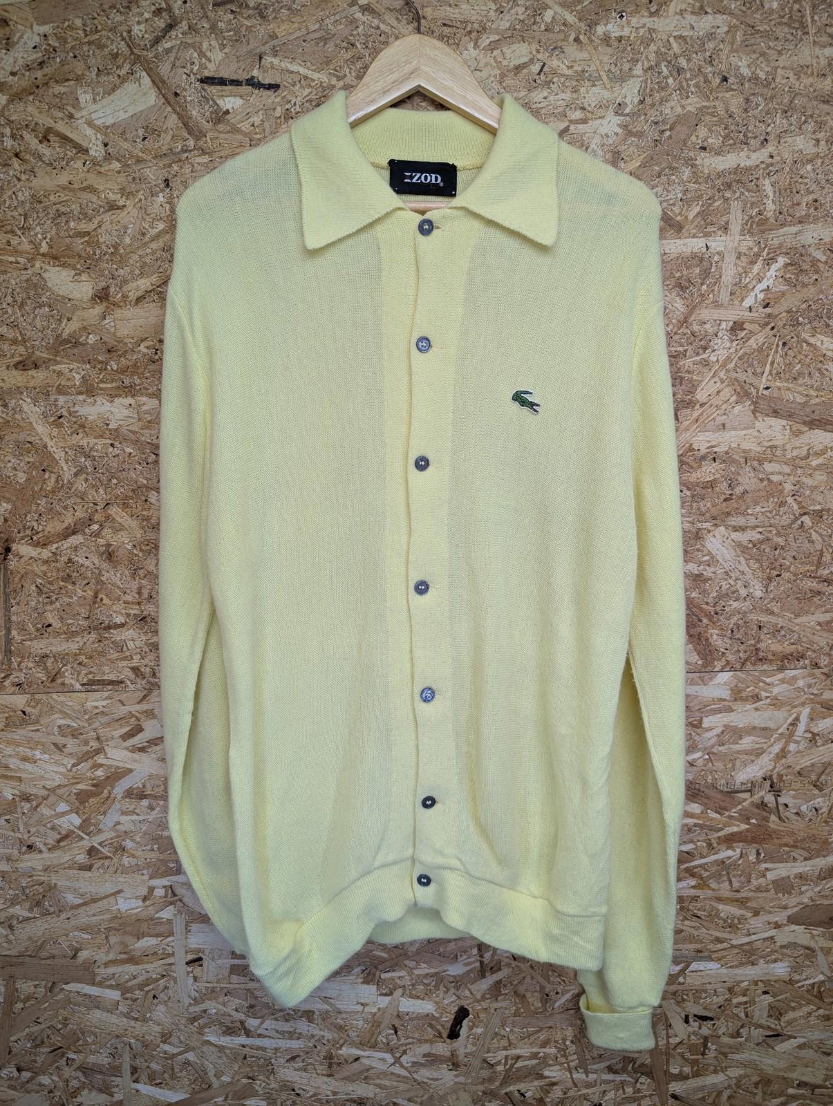 Izod Lacoste Cardigan Jumper Large Men Vintage 1970s Yellow Button Knit Sweater