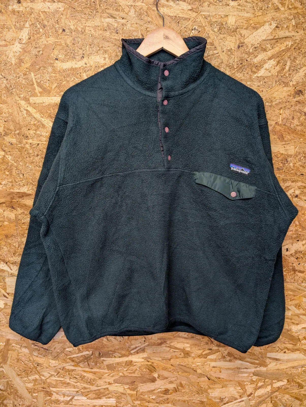 Vintage Patagonia Fleece Pullover Mens Medium Dark Green Sherpa Snap-T 90s