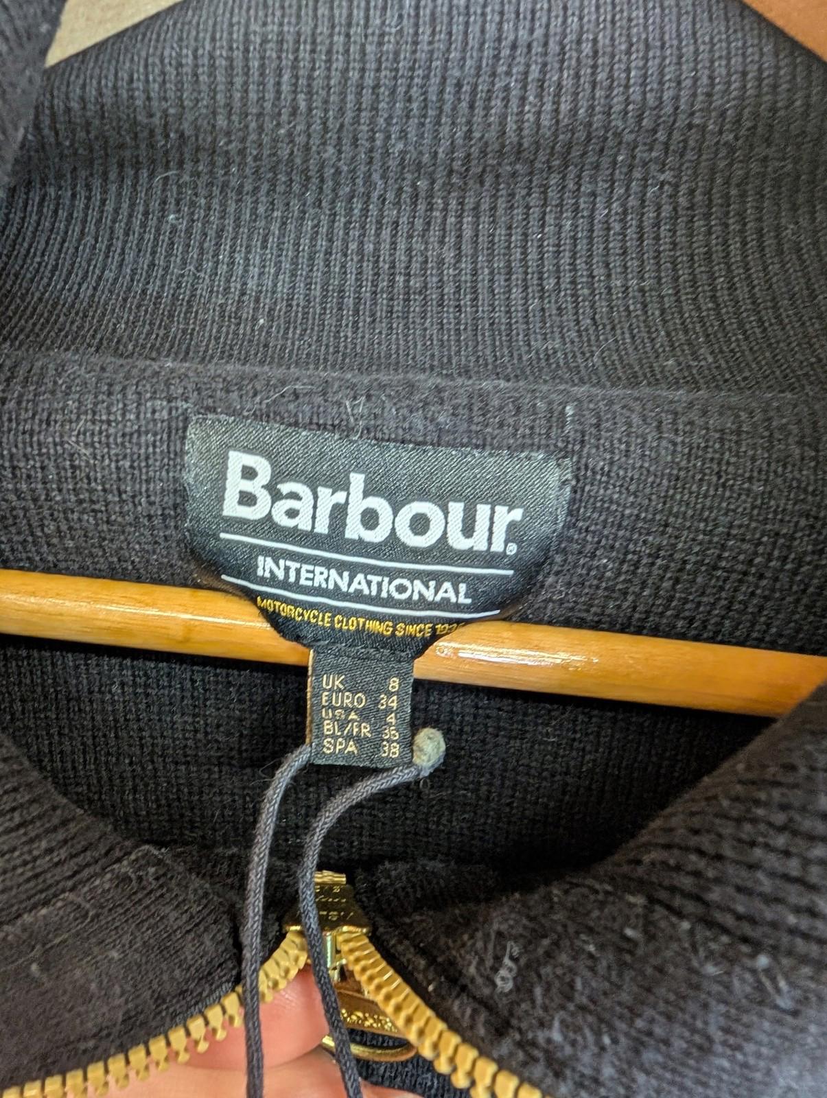 Barbour International Ballerio Jumper UK 8 Women Knit Black 1/4 Zip Cotton