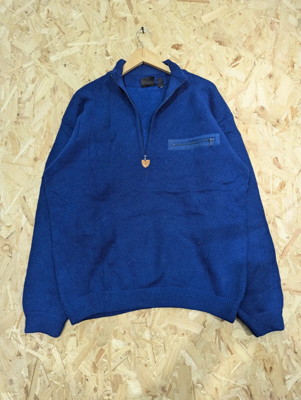 Patagonia Alpinist Heavy Wool Sweater Mens Large Blue Mock Neck Pocket Vintage