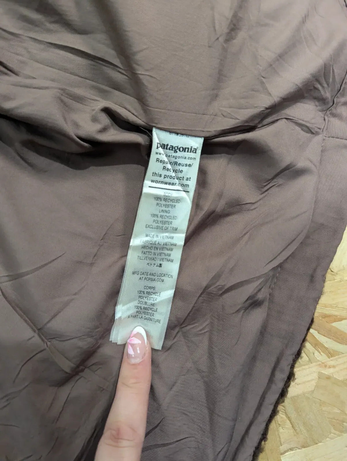 Patagonia Dusty Mesa Parka Jacket Womens Small Brown Hooded Fleece Sherpa Zip