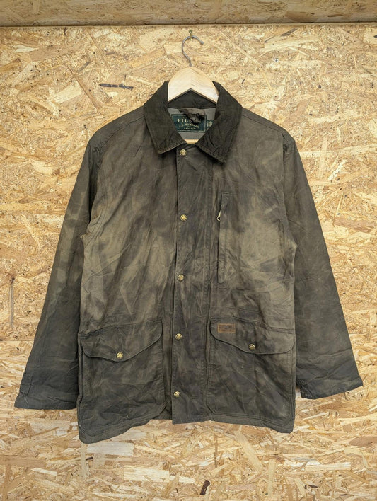 Filson Cover Cloth Mile Marker Coat Small Men Waxed Cotton Brown Jacket USA Tin