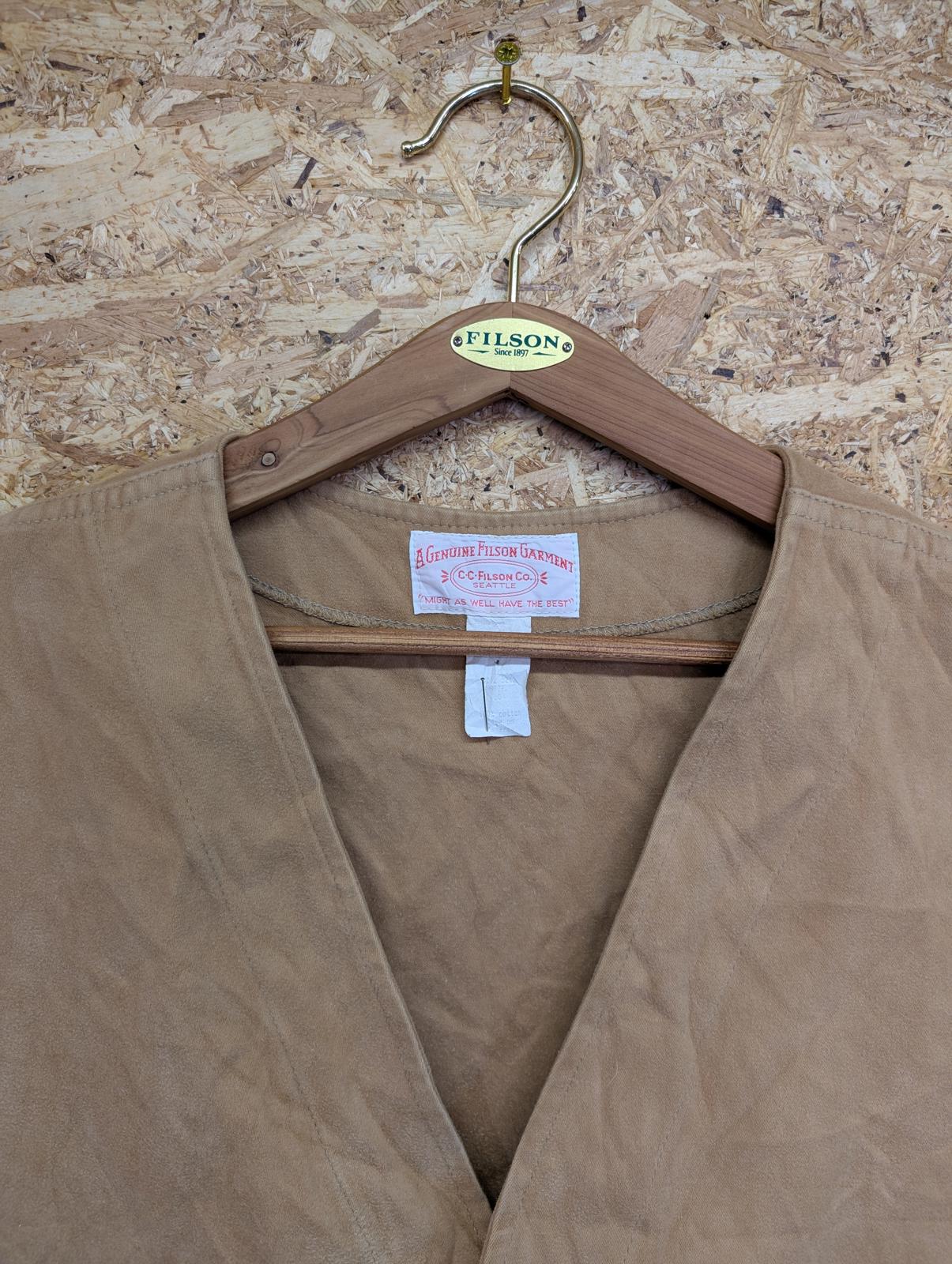 Filson Moleskin Vest Mens XL Beige Tan Cotton Waistcoat Gilet Body Warmer