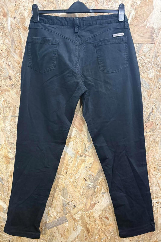 Best Company Chino Trousers UK 16 W34 L31 Women Black Wide Leg Relax Fit Zip Fly