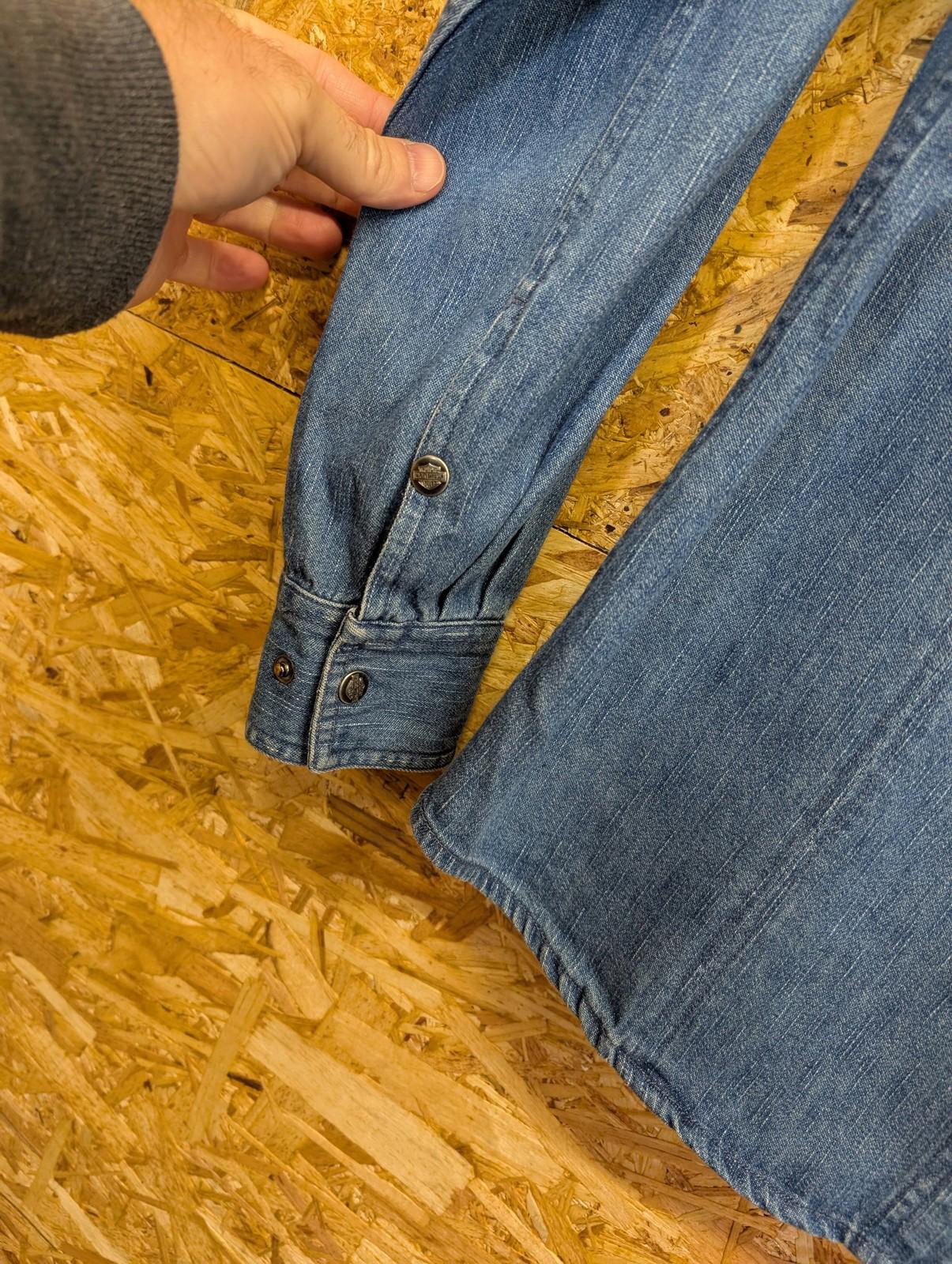 Harley Davidson Denim Shirt Medium Women Embroidered Blue Long Sleeve Button-Up