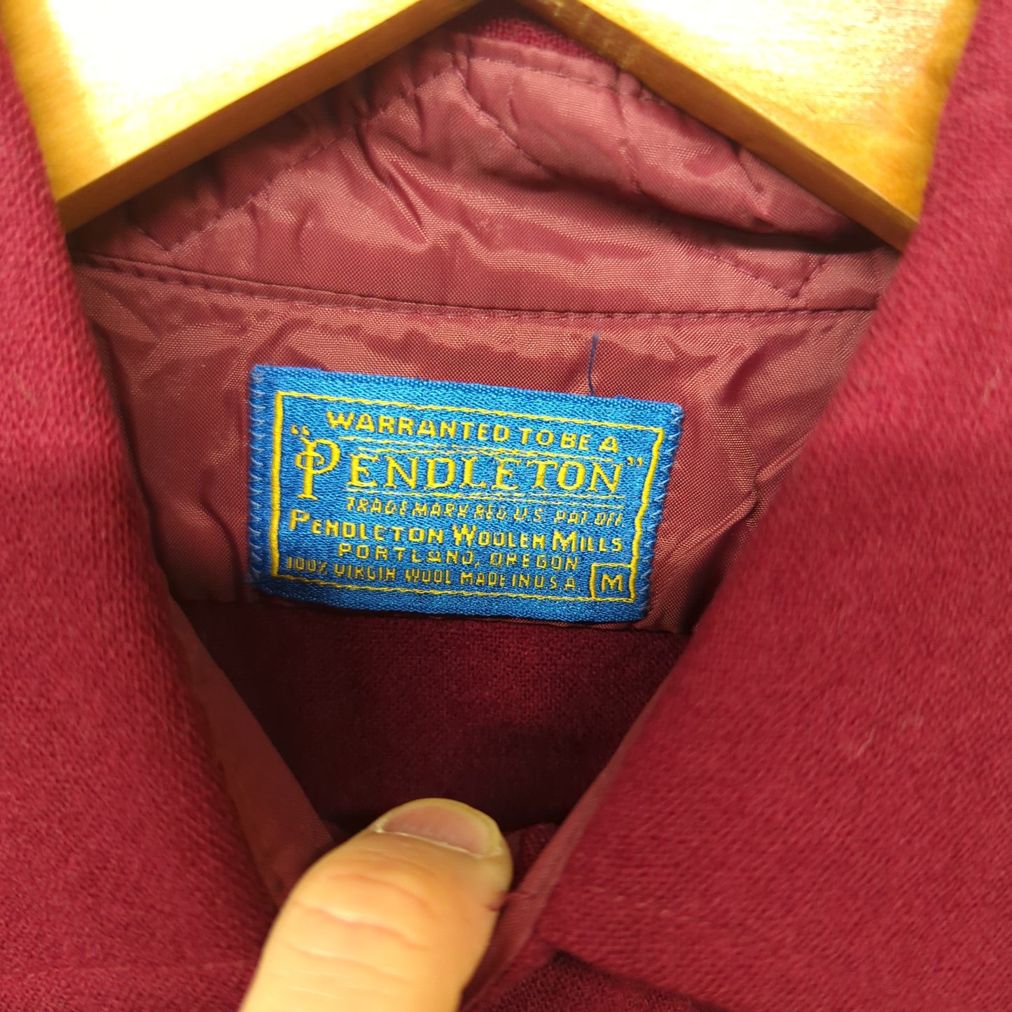 Pendleton Burgundy Heavy Duty Wool Over Shirt Jacket Blue Elbow Patch Medium