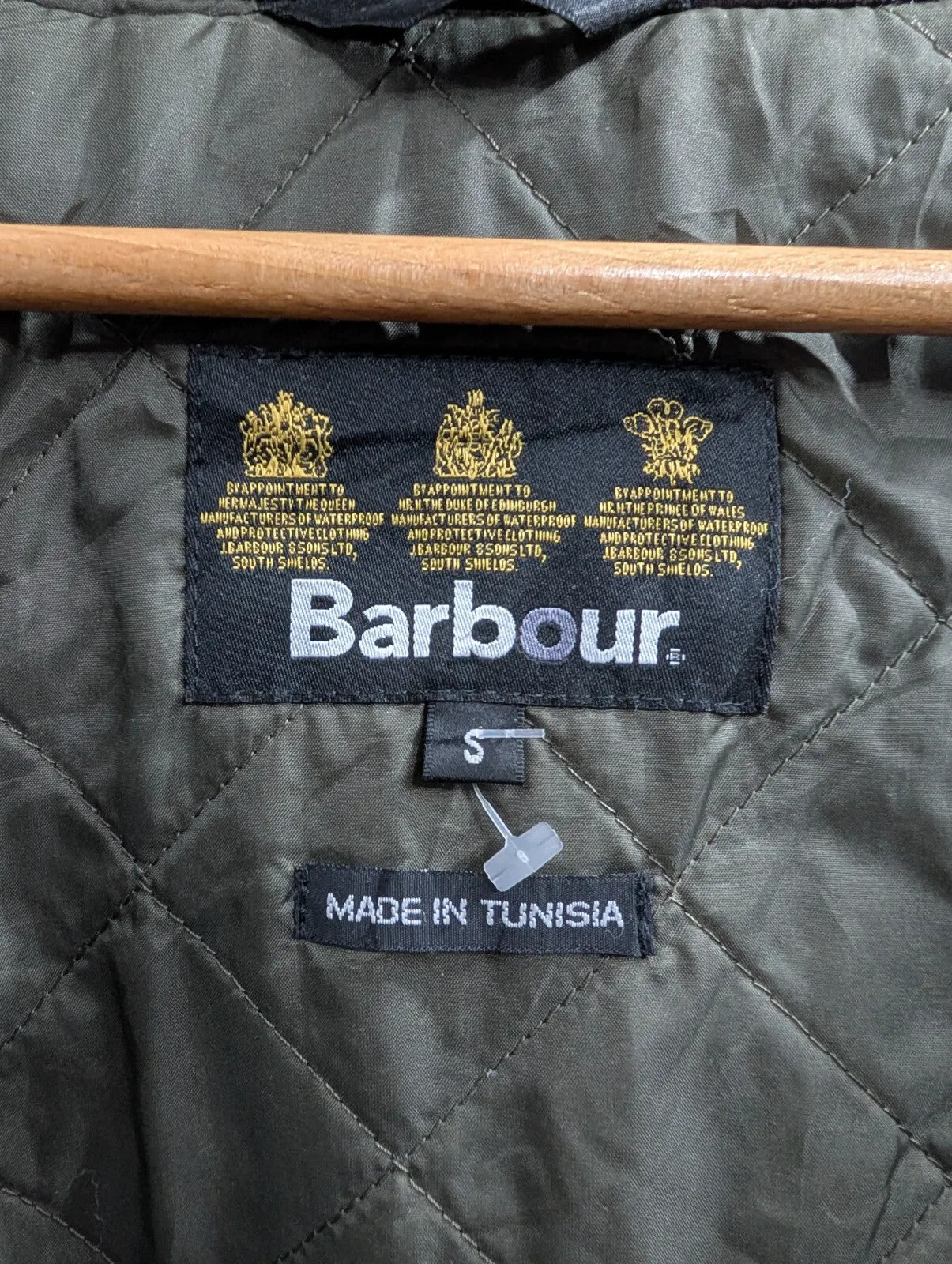 Barbour Sapper Utility Jacket Mens Small Olive Green Waxed Cotton Quilted Padded