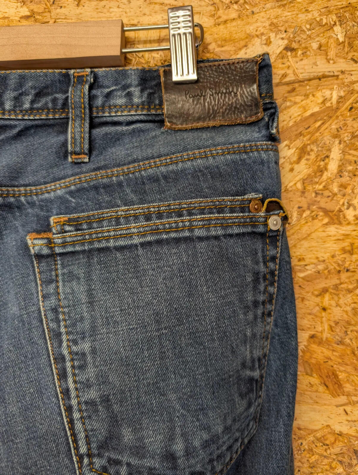 Paul Smith Jeans Mens W32 L34 Blue Denim Slim Straight 400M Button Leather Patch
